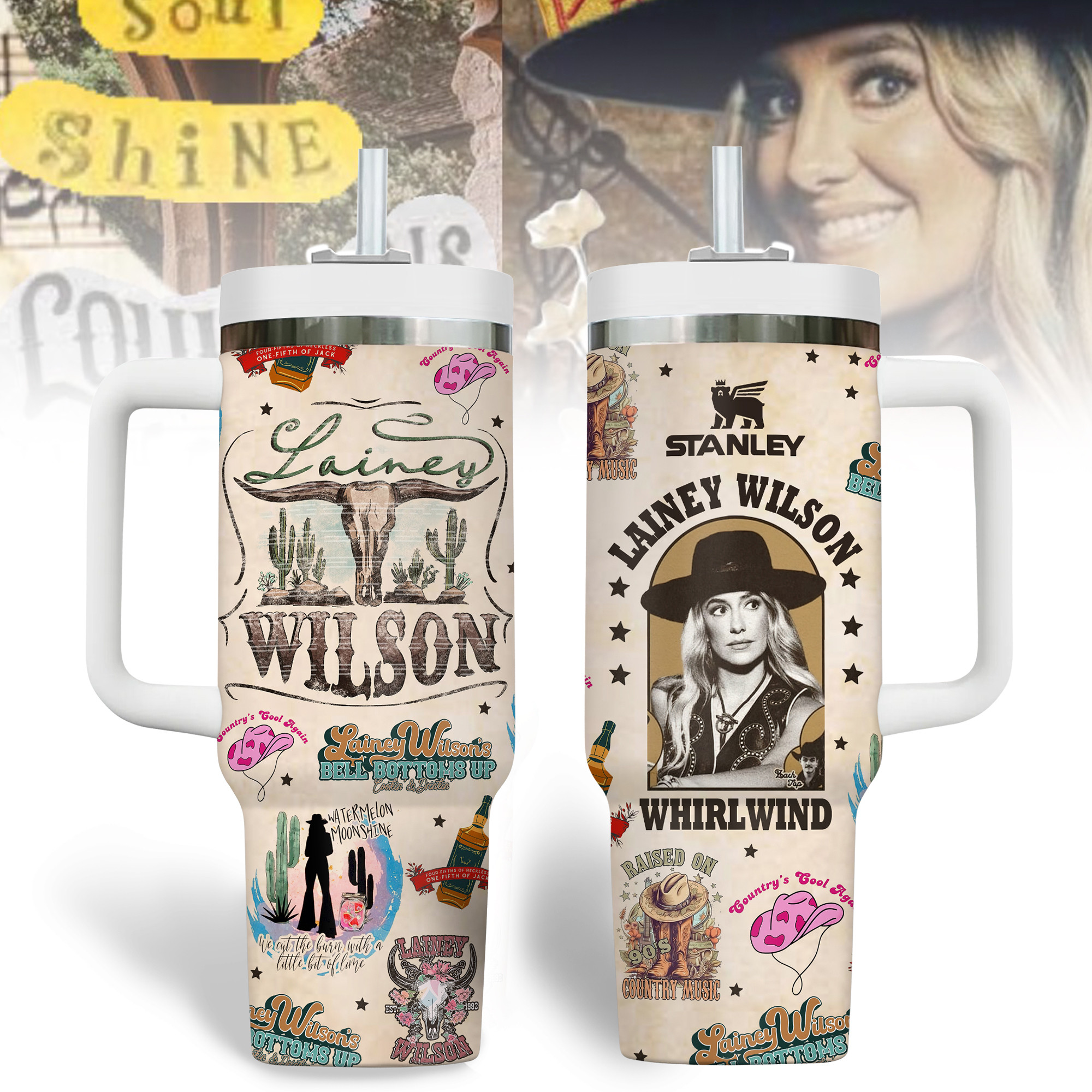 Lainey Wilson Music Custom Stanley Quencher 40oz Stainless Steel Tumbler With Handle