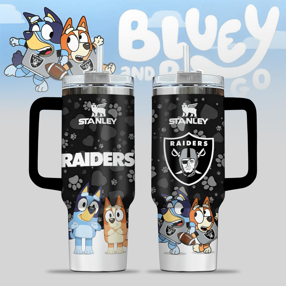 Las Vegas Raiders NFL x Bluey Custom Stanley Quencher 40oz Stainless Steel Tumbler With Handle