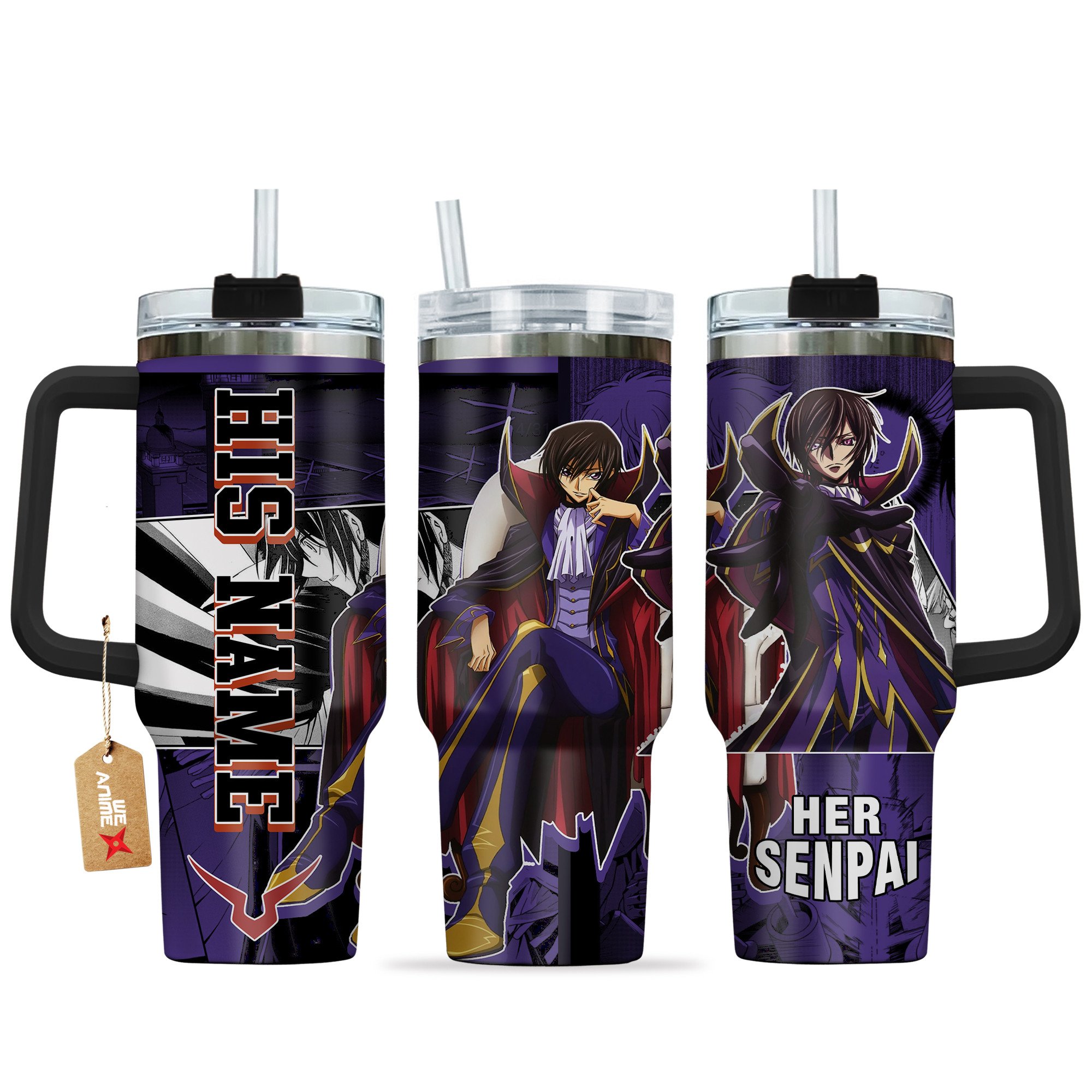 Lelouch vi Britannia Code Geass Anime Custom Stanley Quencher 40oz Stainless Steel Tumbler With Handle