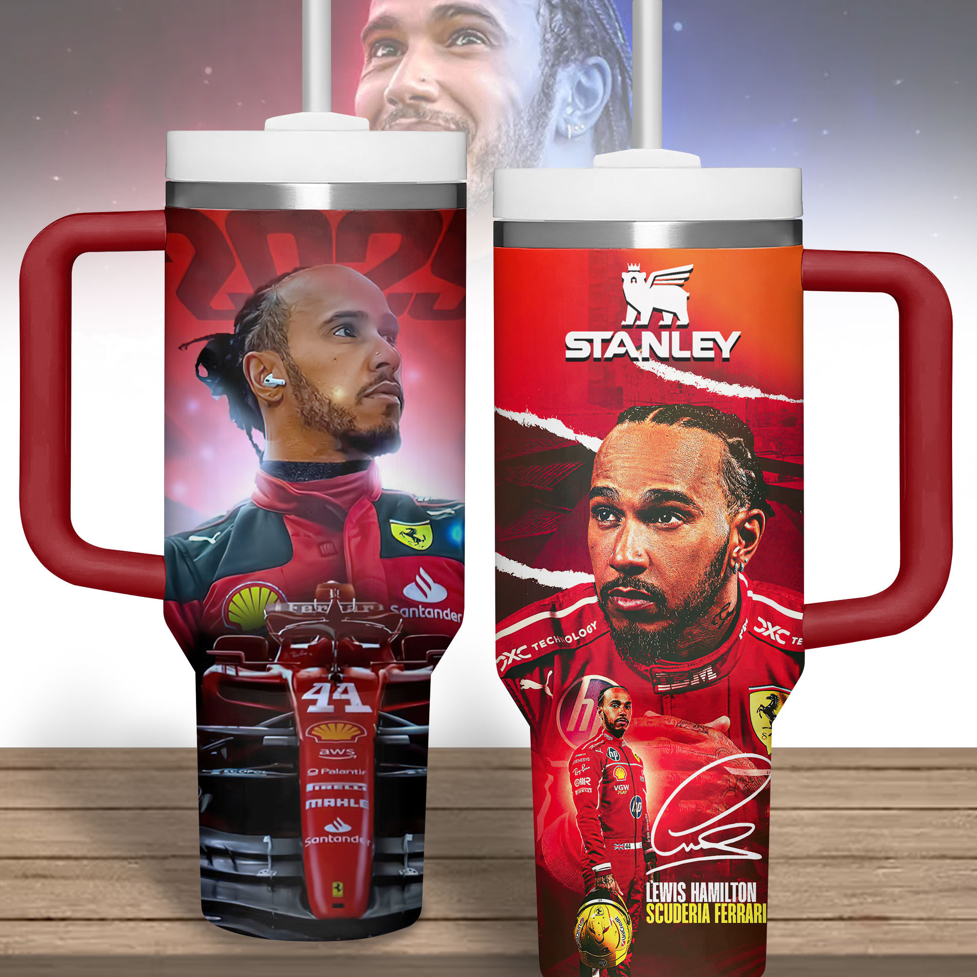 Lewis Hamilton Sports Custom Stanley Quencher 40oz Stainless Steel Tumbler With Handle