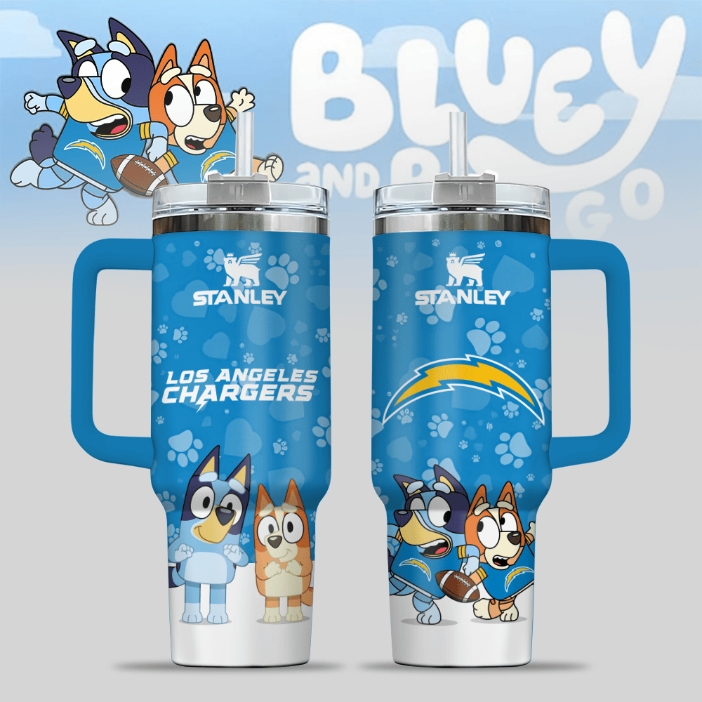 Los Angeles Chargers NFL x Bluey Custom Stanley Quencher 40oz Stainless Steel Tumbler With Handle