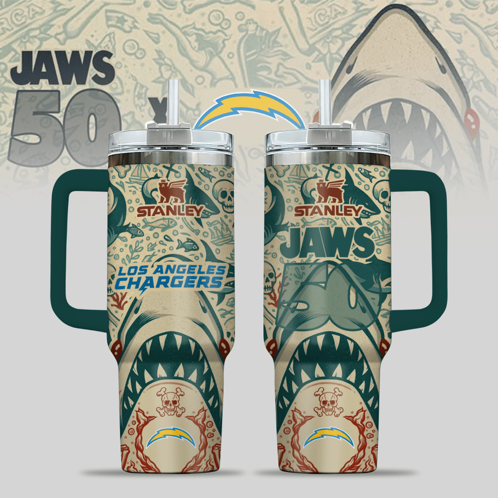 Los Angeles Chargers NFL x JAWS Custom Stanley Quencher 40oz Stainless Steel Tumbler With Handle