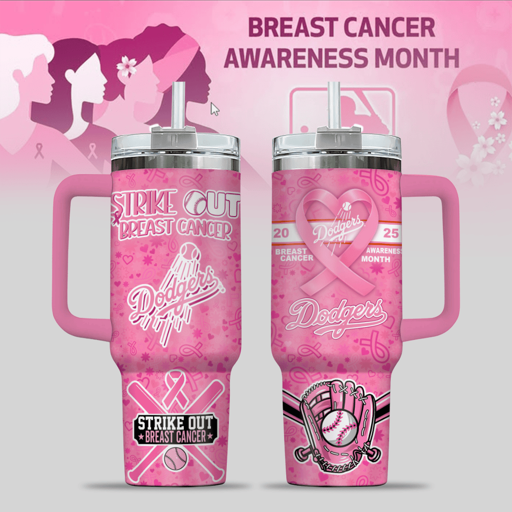 Los Angeles Dodgers MLB x Breast Cancer Awareness Custom Stanley Quencher 40oz Stainless Steel Tumbler With Handle