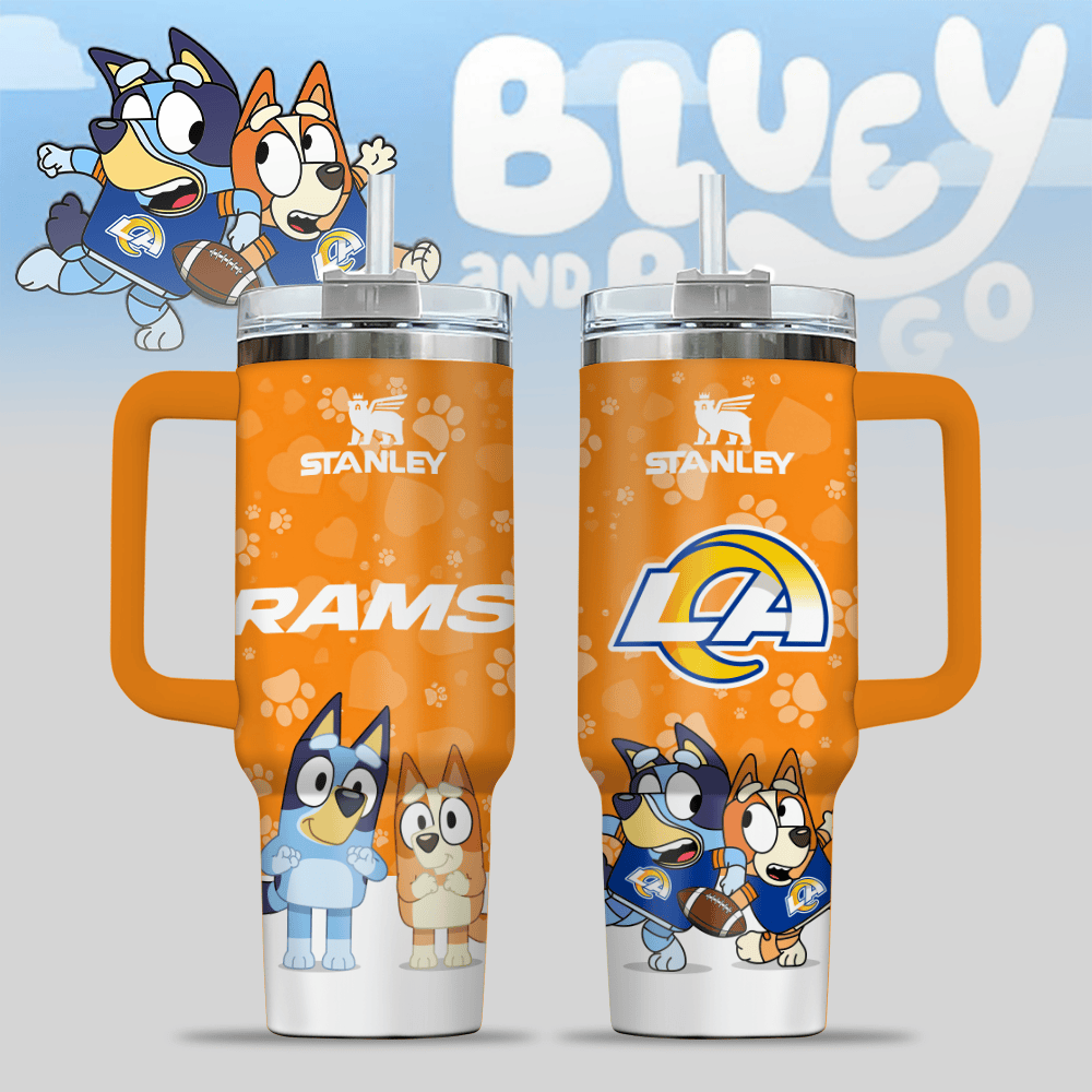 Los Angeles Rams NFL x Bluey Custom Stanley Quencher 40oz Stainless Steel Tumbler With Handle
