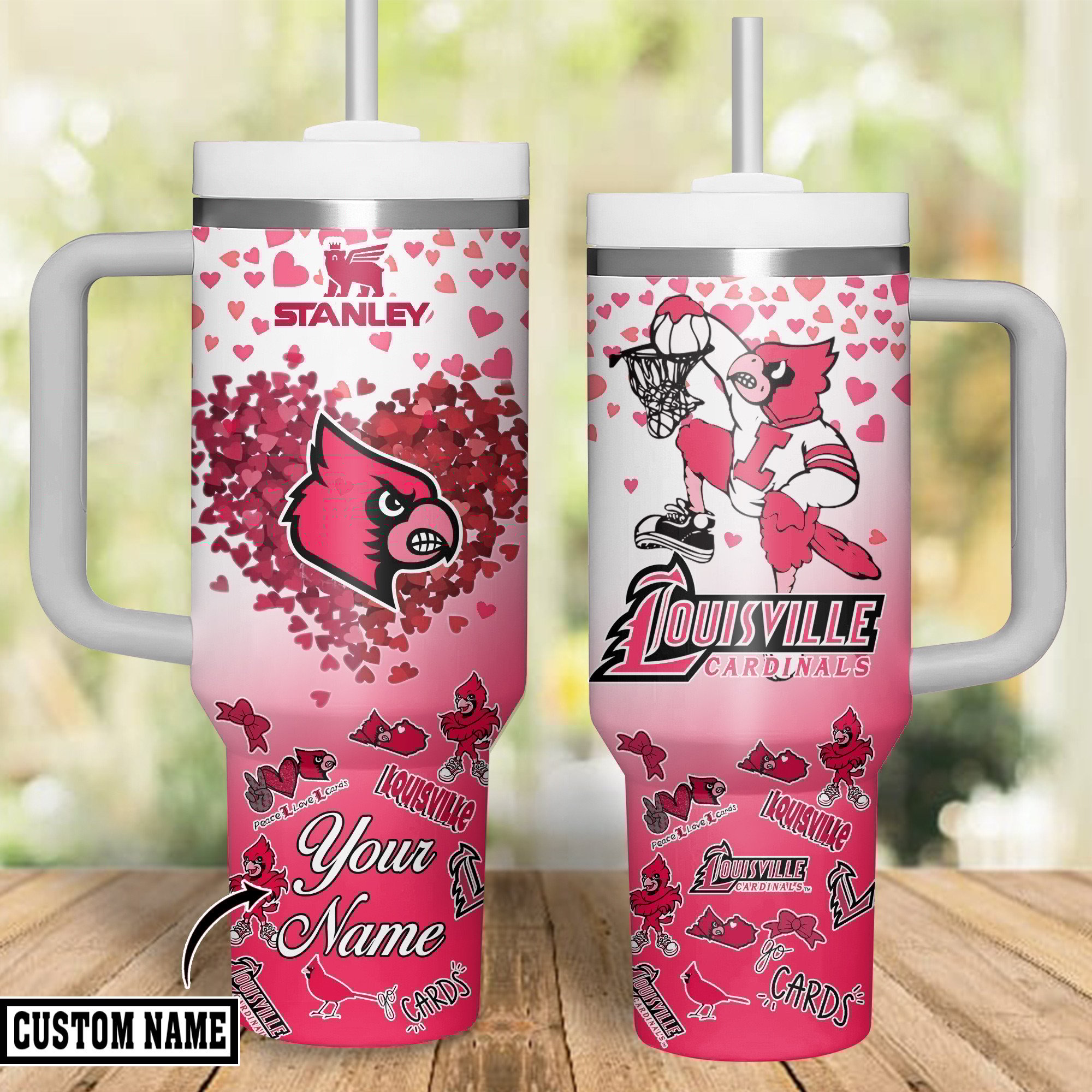 Louisville Cardinals NCAA Sports Custom Stanley Quencher 40oz Stainless Steel Tumbler With Handle