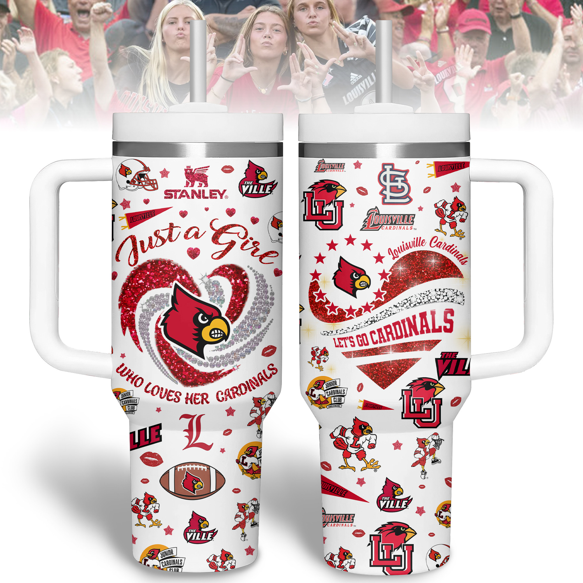 Louisville Cardinals NCAA Sports Custom Stanley Quencher 40oz Stainless Steel Tumbler With Handle
