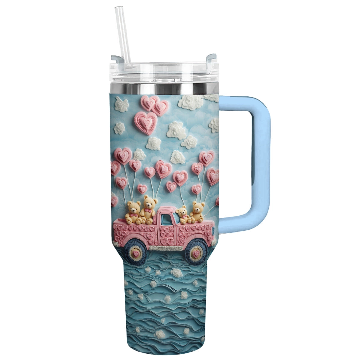 Love Truck Teddy Custom Stanley Quencher 40oz Stainless Steel Tumbler With Handle