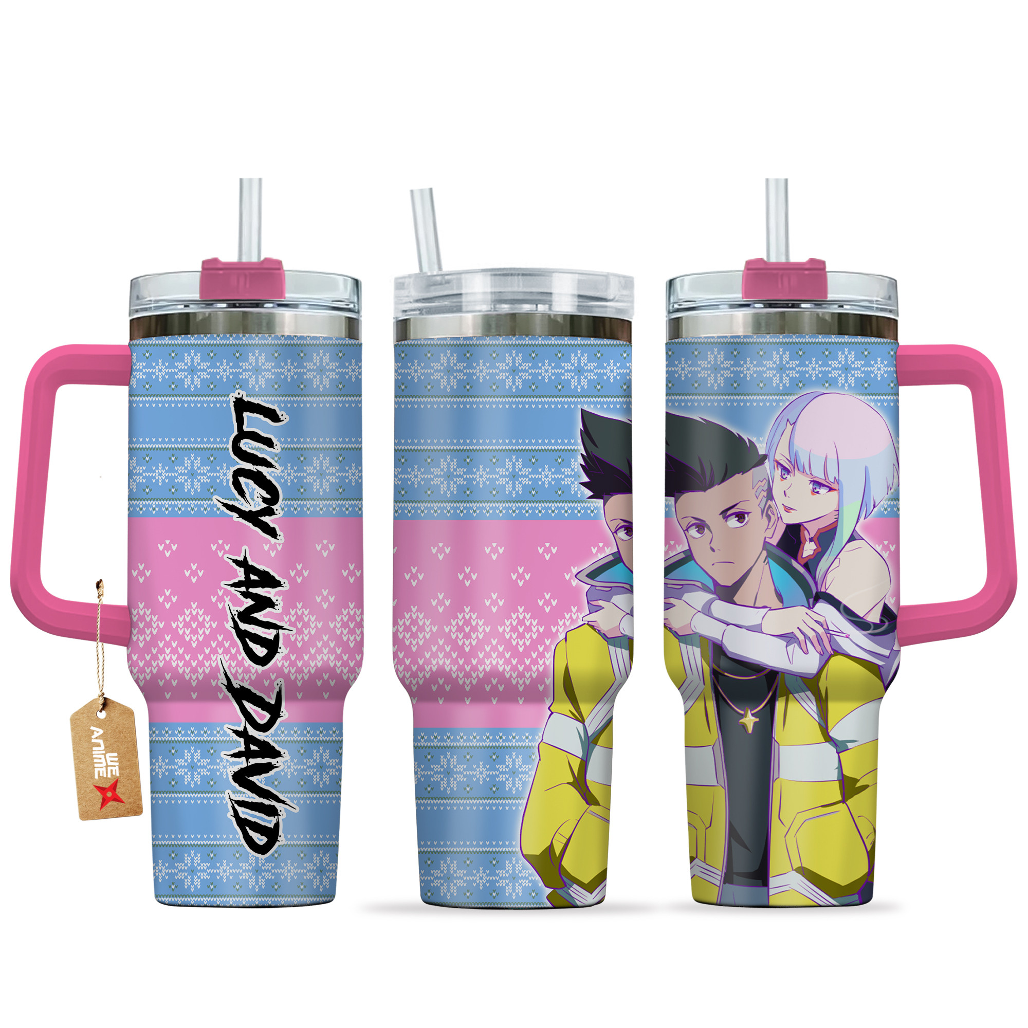 Lucyna Kushinada and David Martinez Cyberpunk Anime Custom Stanley Quencher 40oz Stainless Steel Tumbler With Handle