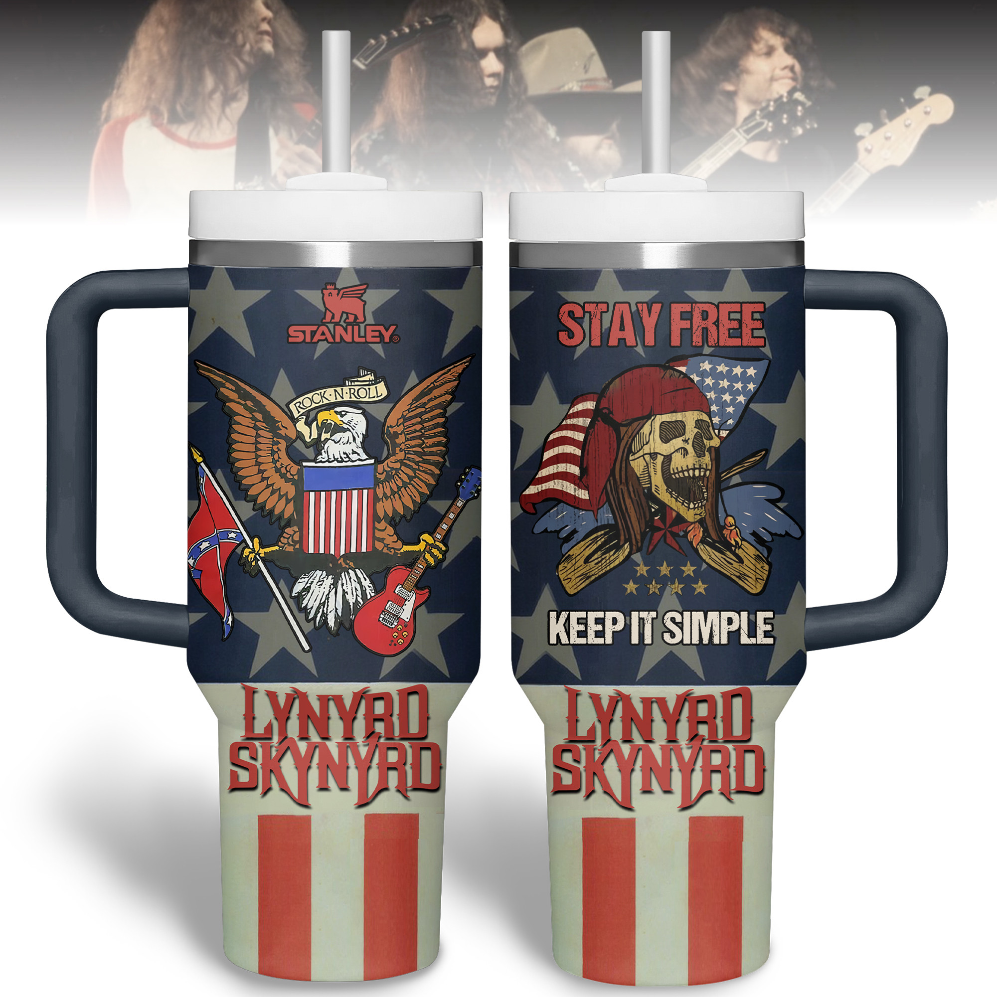 Lynyrd Skynyrd Music Custom Stanley Quencher 40oz Stainless Steel Tumbler With Handle