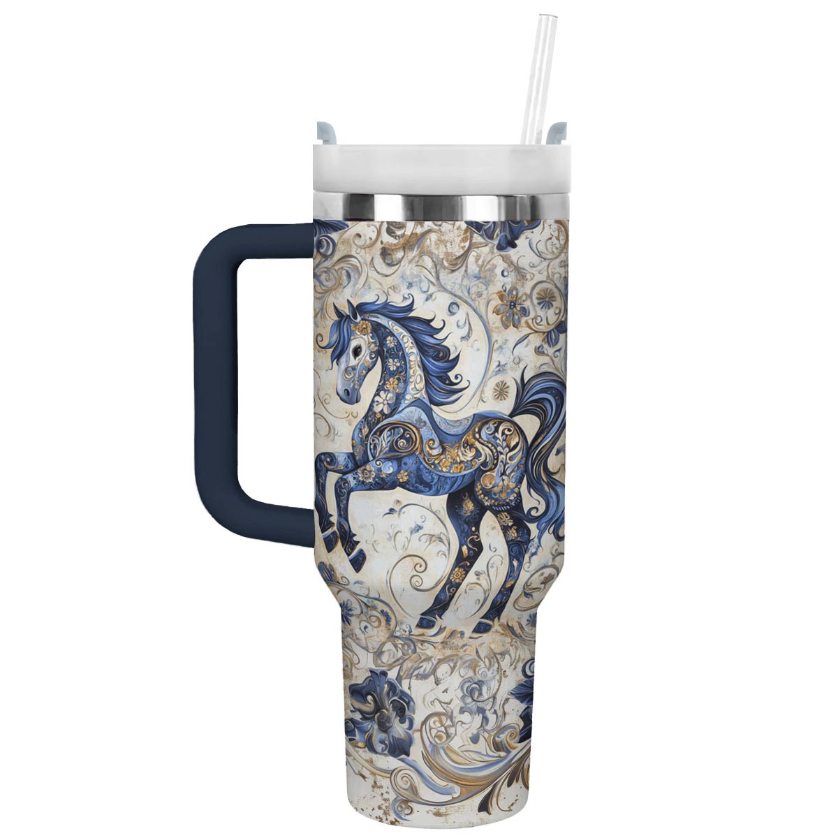 Majestic Blues Horse  Custom Stanley Quencher 40oz Stainless Steel Tumbler With Handle