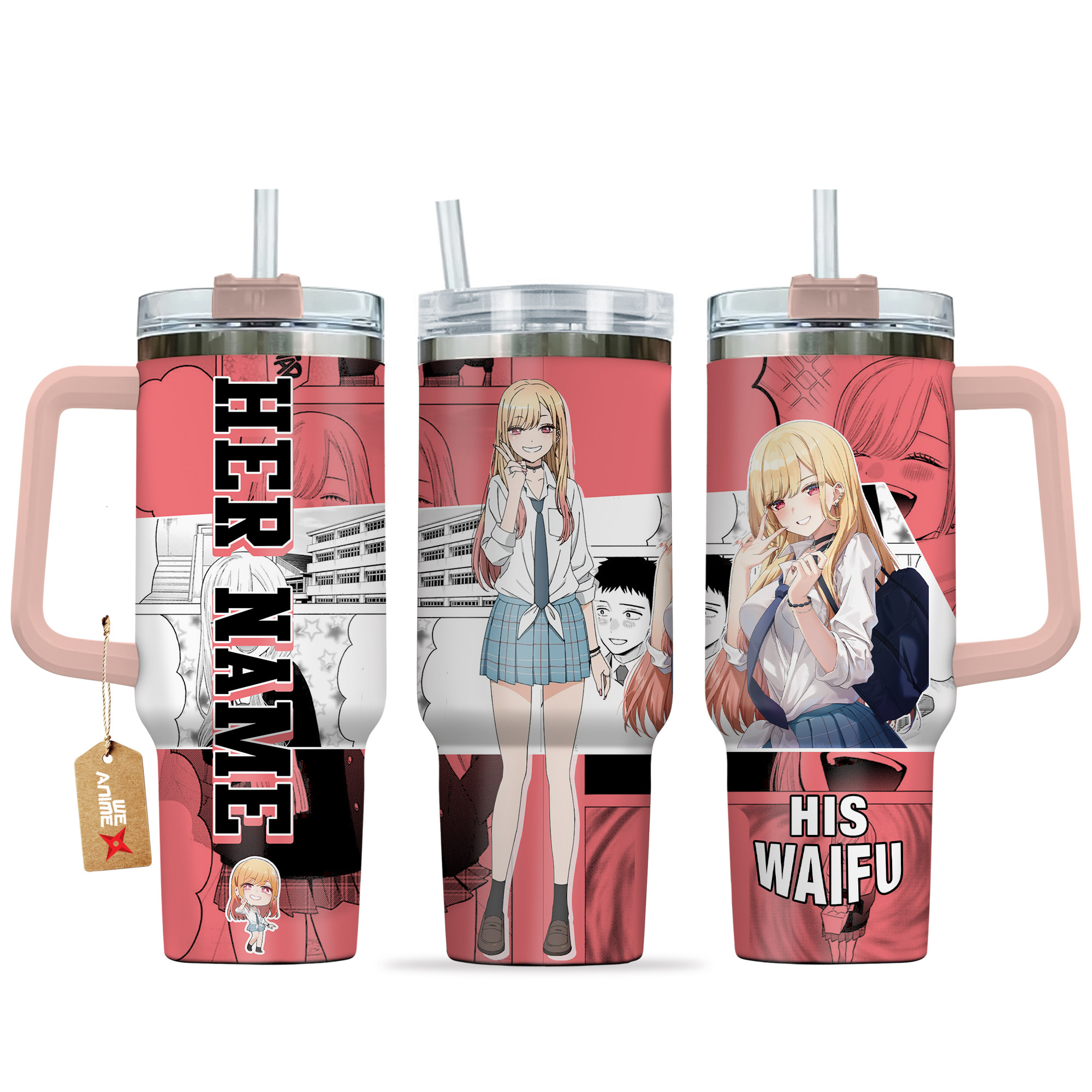Marin Kitagawa & Gojou Wakana My Dress-Up Darling Anime Valentine Custom Stanley Quencher 40oz Stainless Steel Tumbler With Handle