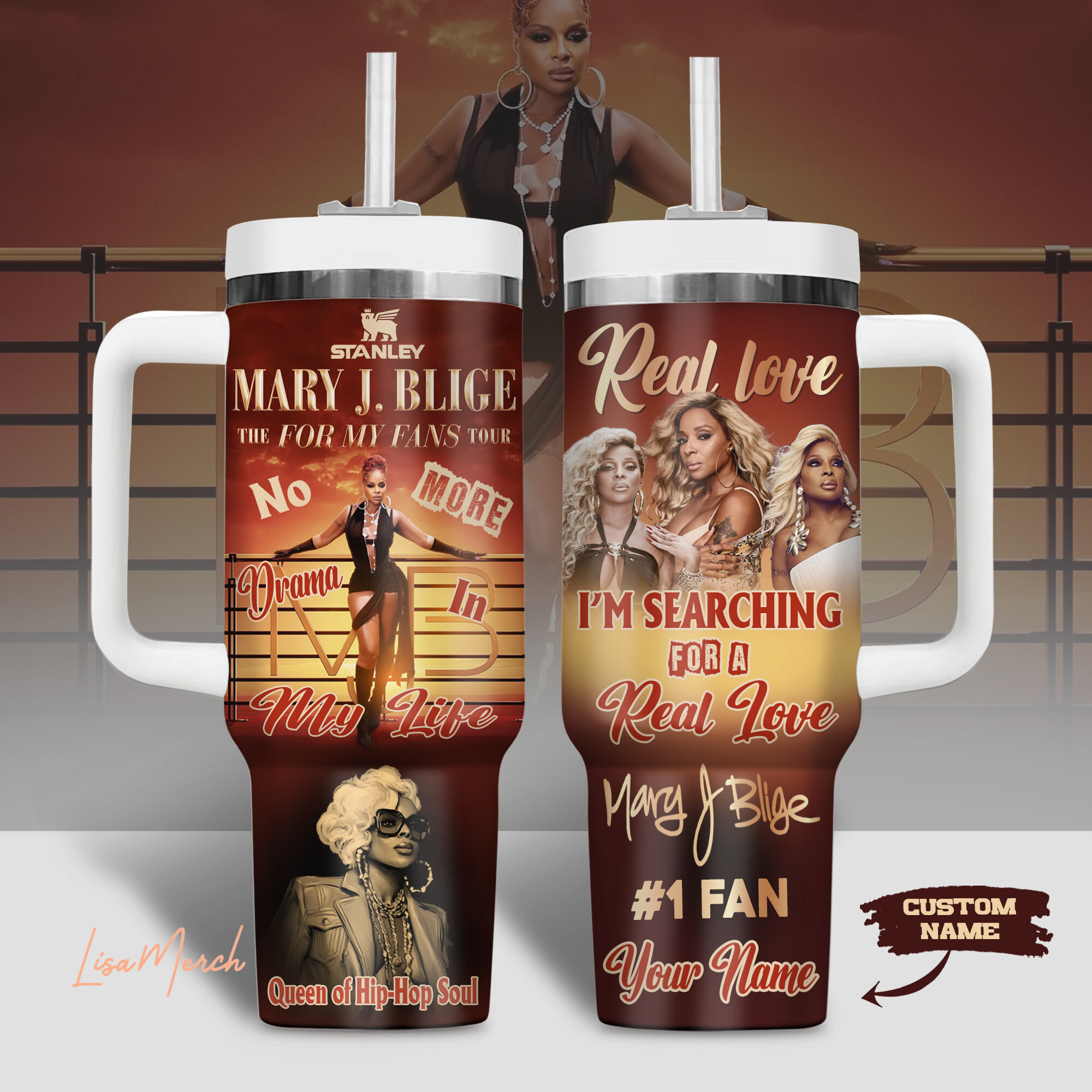 Mary J. Blige Music Custom Stanley Quencher 40oz Stainless Steel Tumbler With Handle
