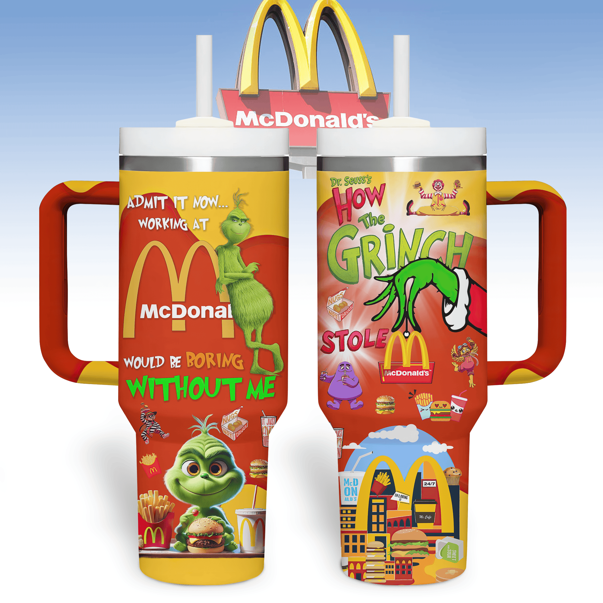McDonald's Grinch Food Custom Stanley Quencher 40oz Stainless Steel Tumbler With Handle