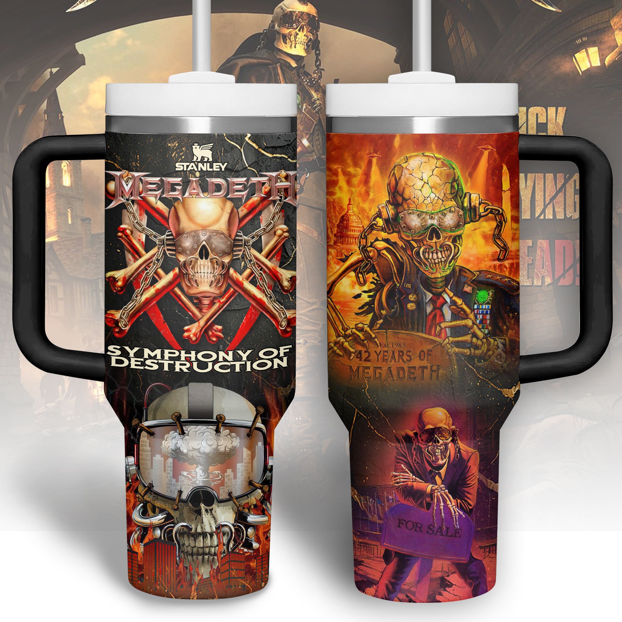 Megadeth Music Custom Stanley Quencher 40oz Stainless Steel Tumbler With Handle