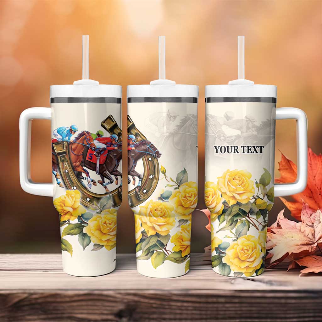 Melbourne Horse Racing Australian Horse With Yellow Roses Custom Stanley Quencher 40oz Stainless Steel Tumbler With Handle