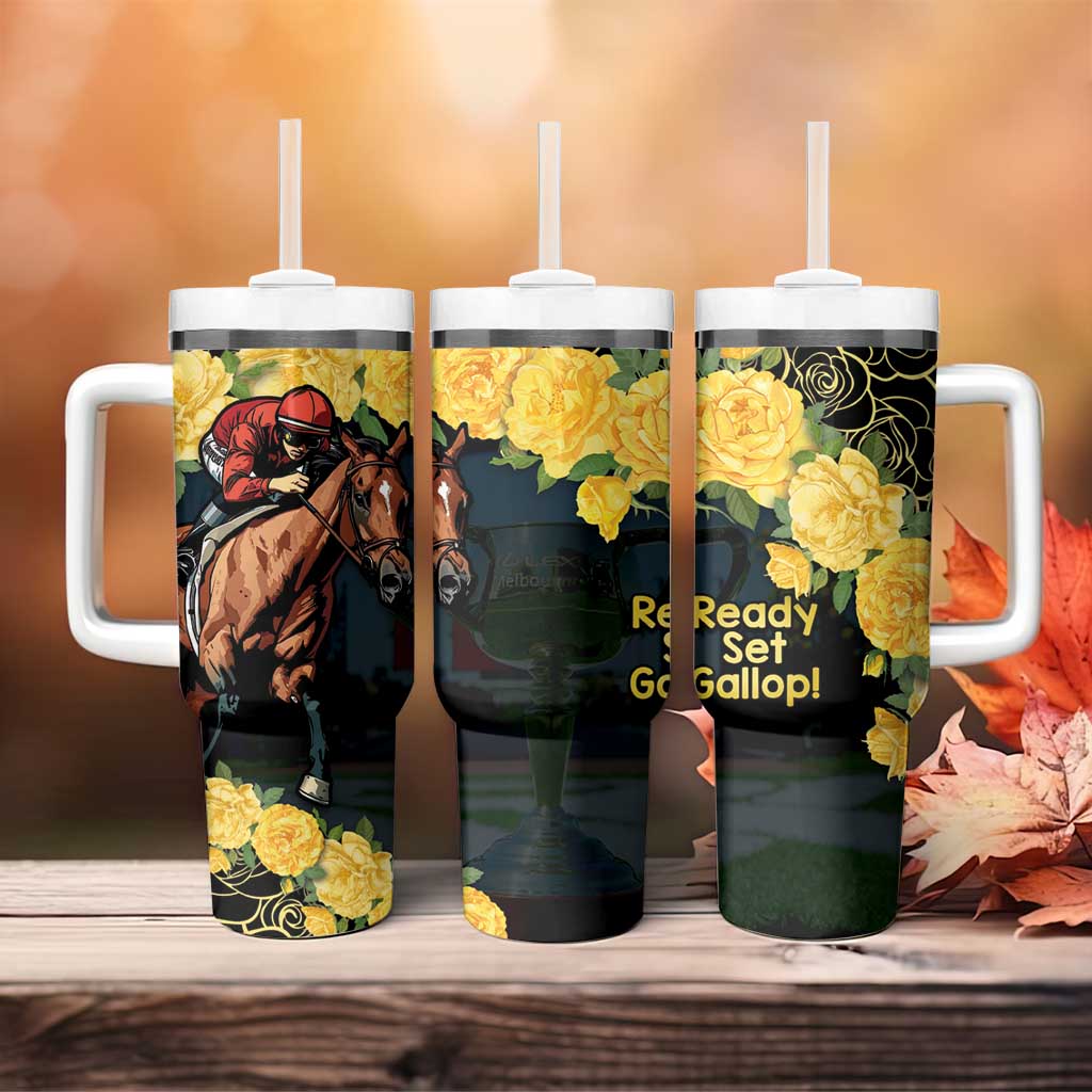 Melbourne Horse Racing Yellow Roses - Ready Set Gallop! Custom Stanley Quencher 40oz Stainless Steel Tumbler With Handle
