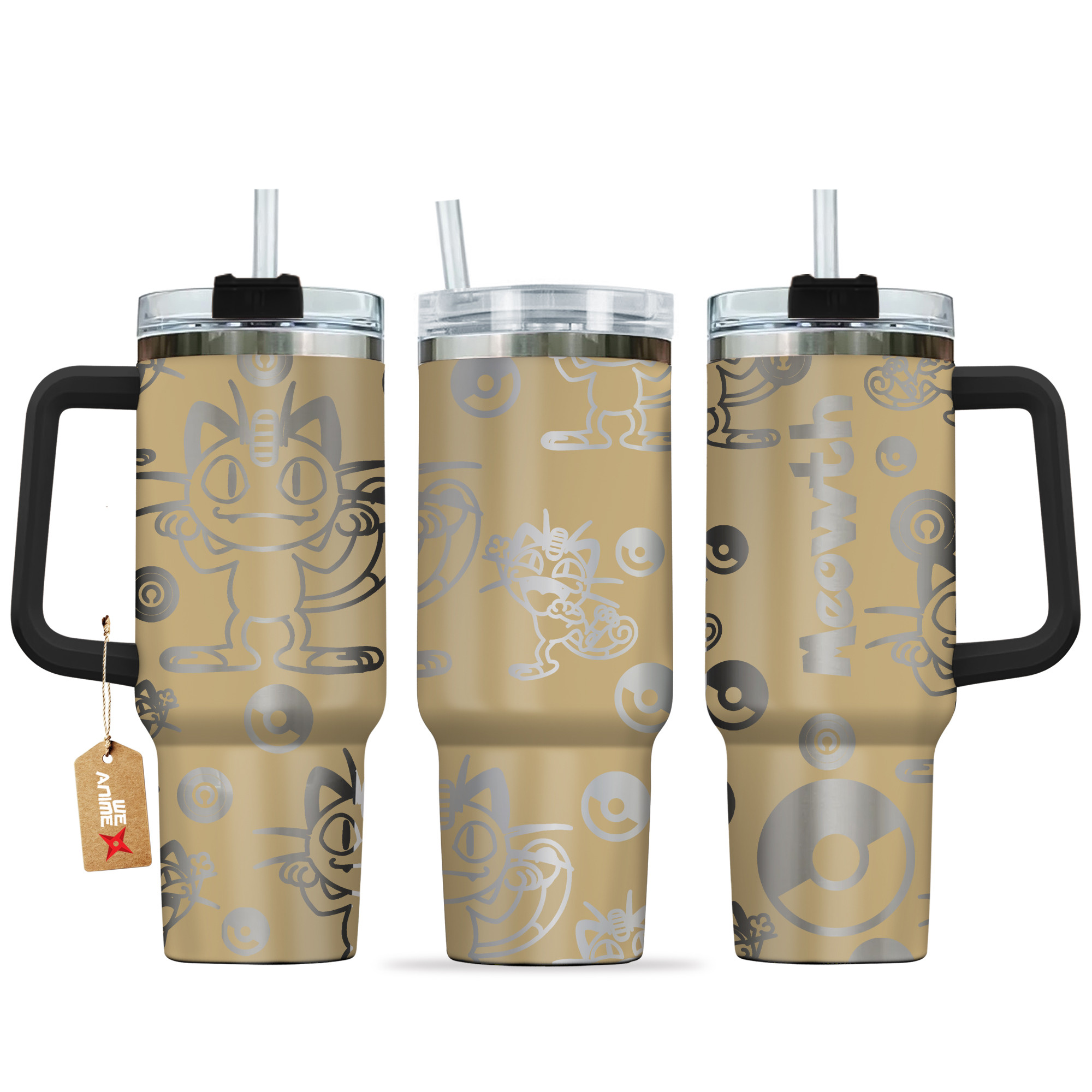 Meowth Pokemon Anime Custom Stanley Quencher 40oz Stainless Steel Tumbler With Handle