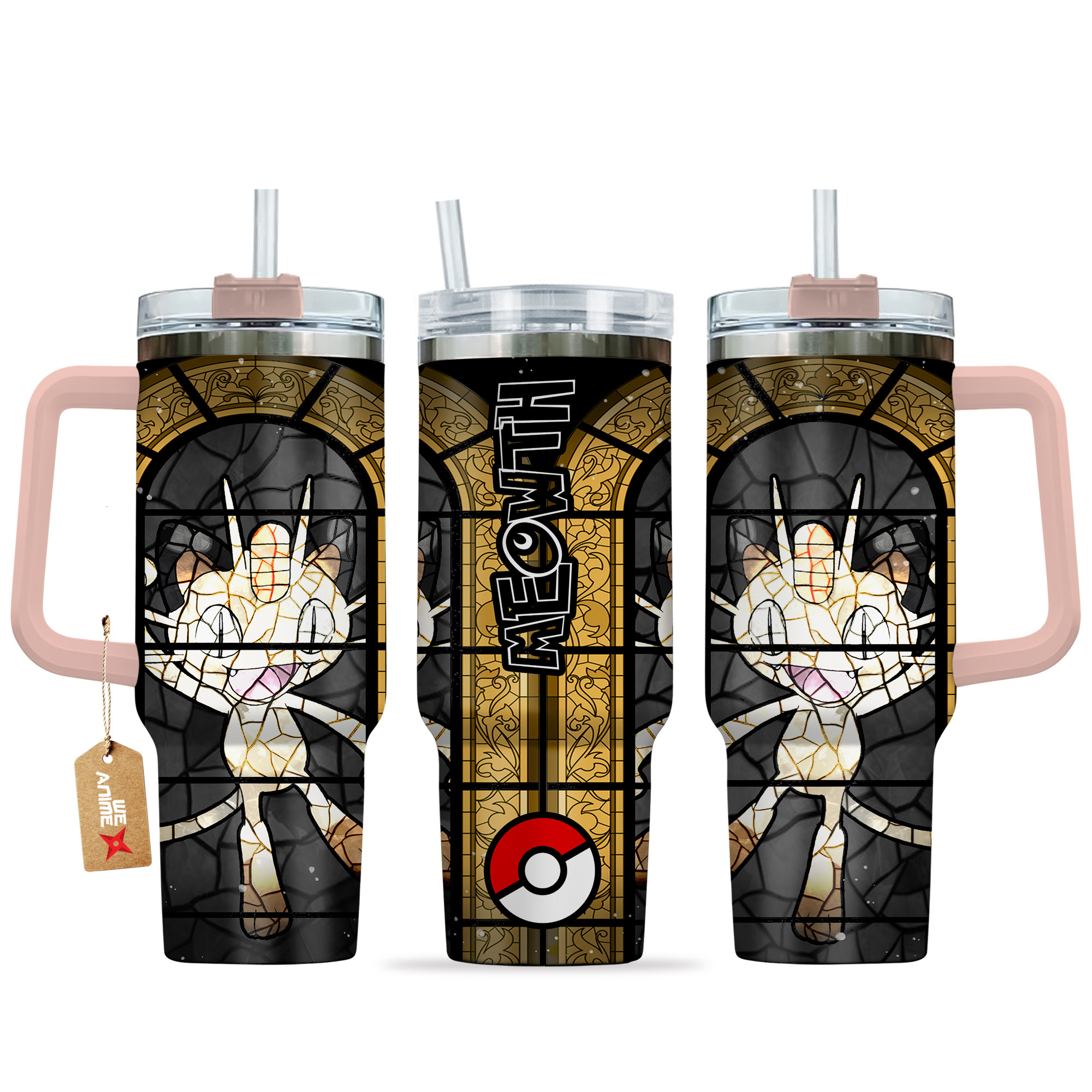 Meowth Pokemon Anime Custom Stanley Quencher 40oz Stainless Steel Tumbler With Handle