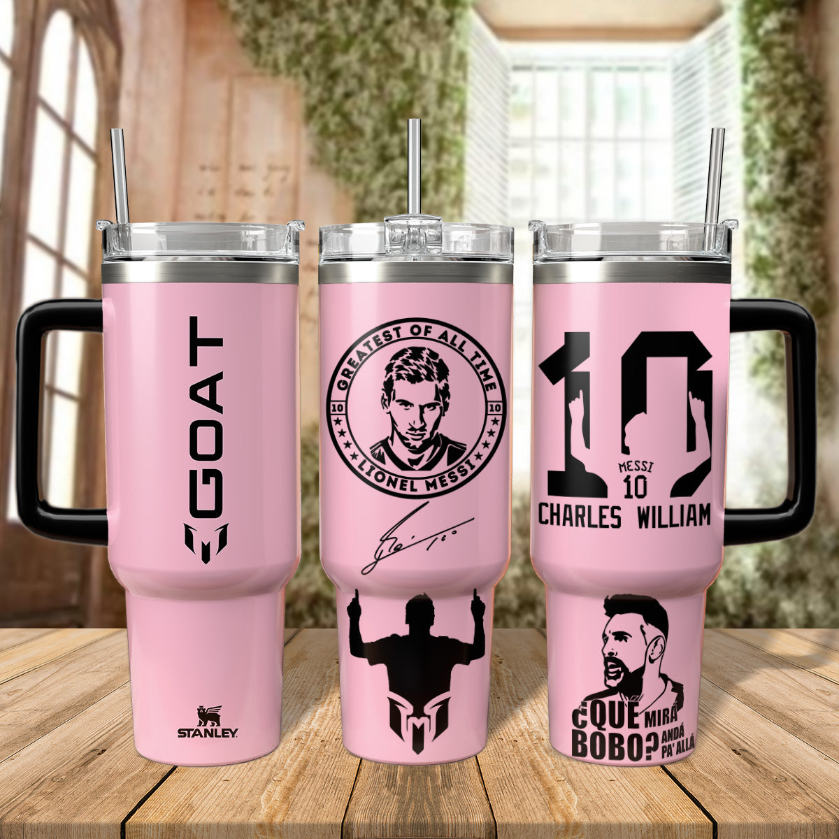 Messi Soccer Sports Custom Stanley Quencher 40oz Stainless Steel Tumbler With Handle