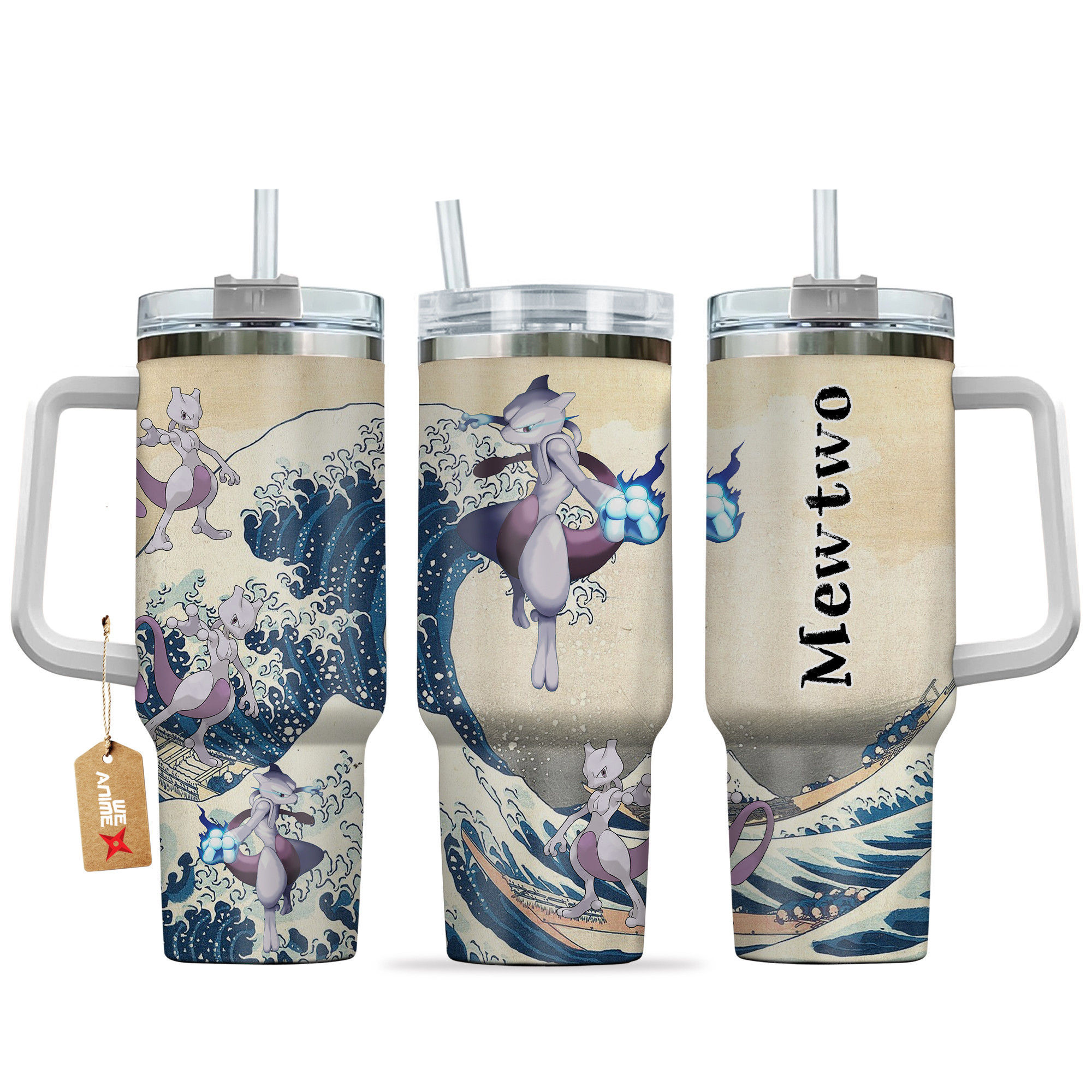 Mewtwo Pokemon Anime Custom Stanley Quencher 40oz Stainless Steel Tumbler With Handle