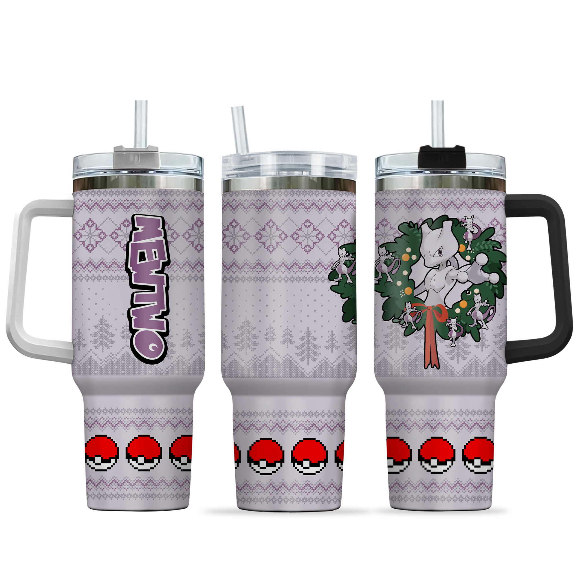 Mewtwo Pokemon Anime Custom Stanley Quencher 40oz Stainless Steel Tumbler With Handle