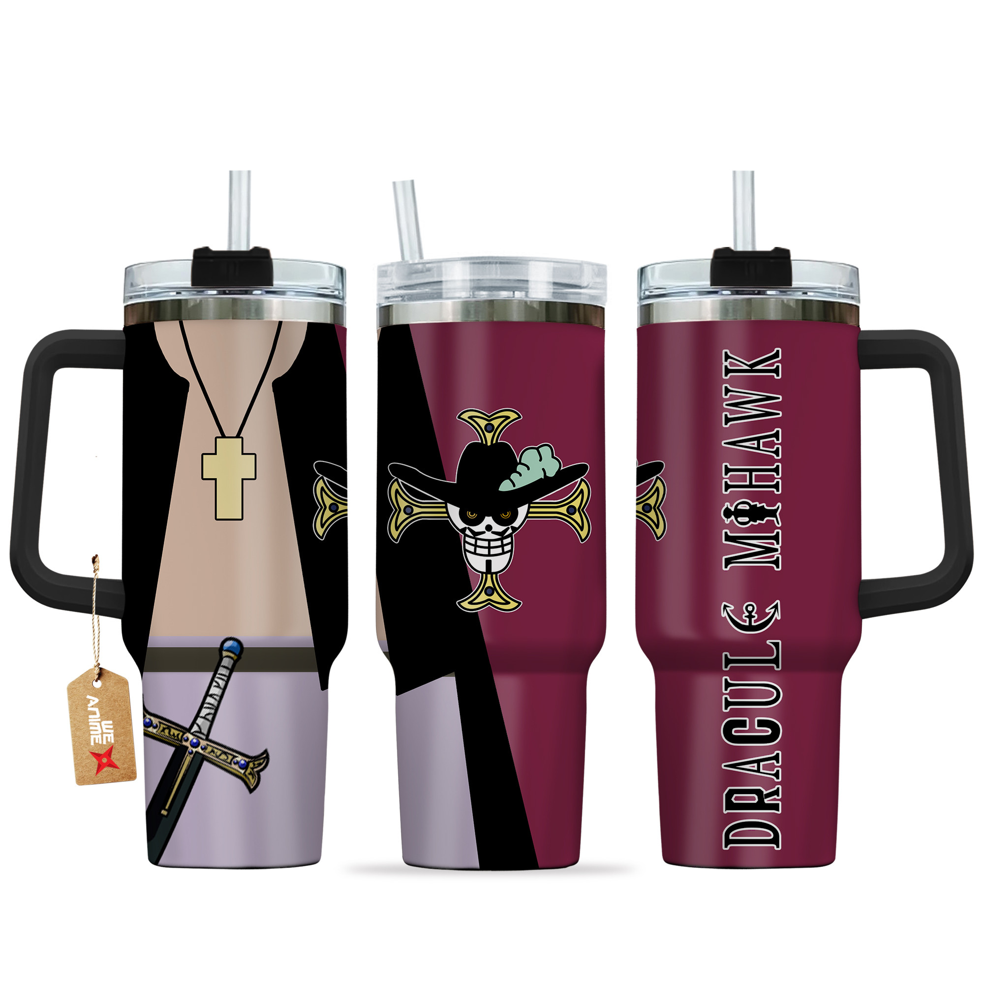 Mihawk Dracule One Piece Anime Custom Stanley Quencher 40oz Stainless Steel Tumbler With Handle
