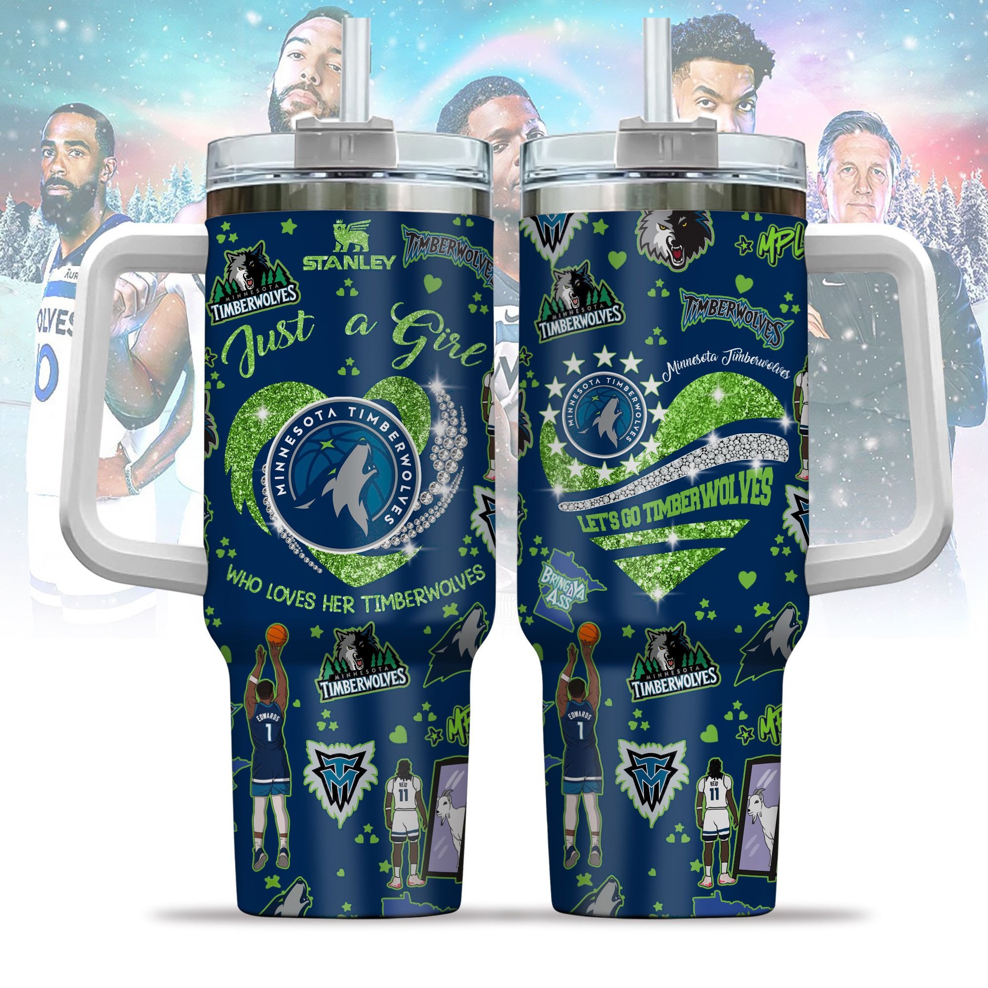 Minnesota Timberwolves NBA Custom Stanley Quencher 40oz Stainless Steel Tumbler With Handle