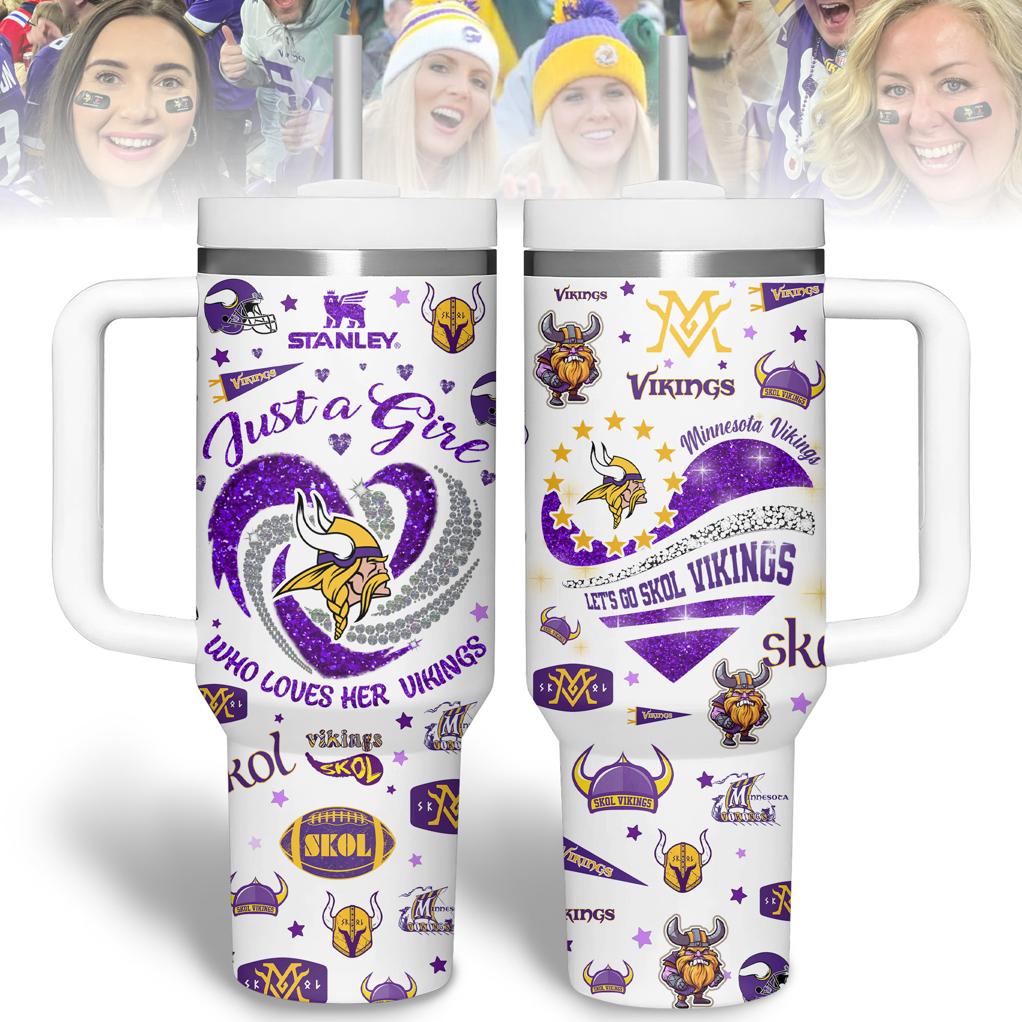 Minnesota Vikings NFL Sports Custom Stanley Quencher 40oz Stainless Steel Tumbler With Handle