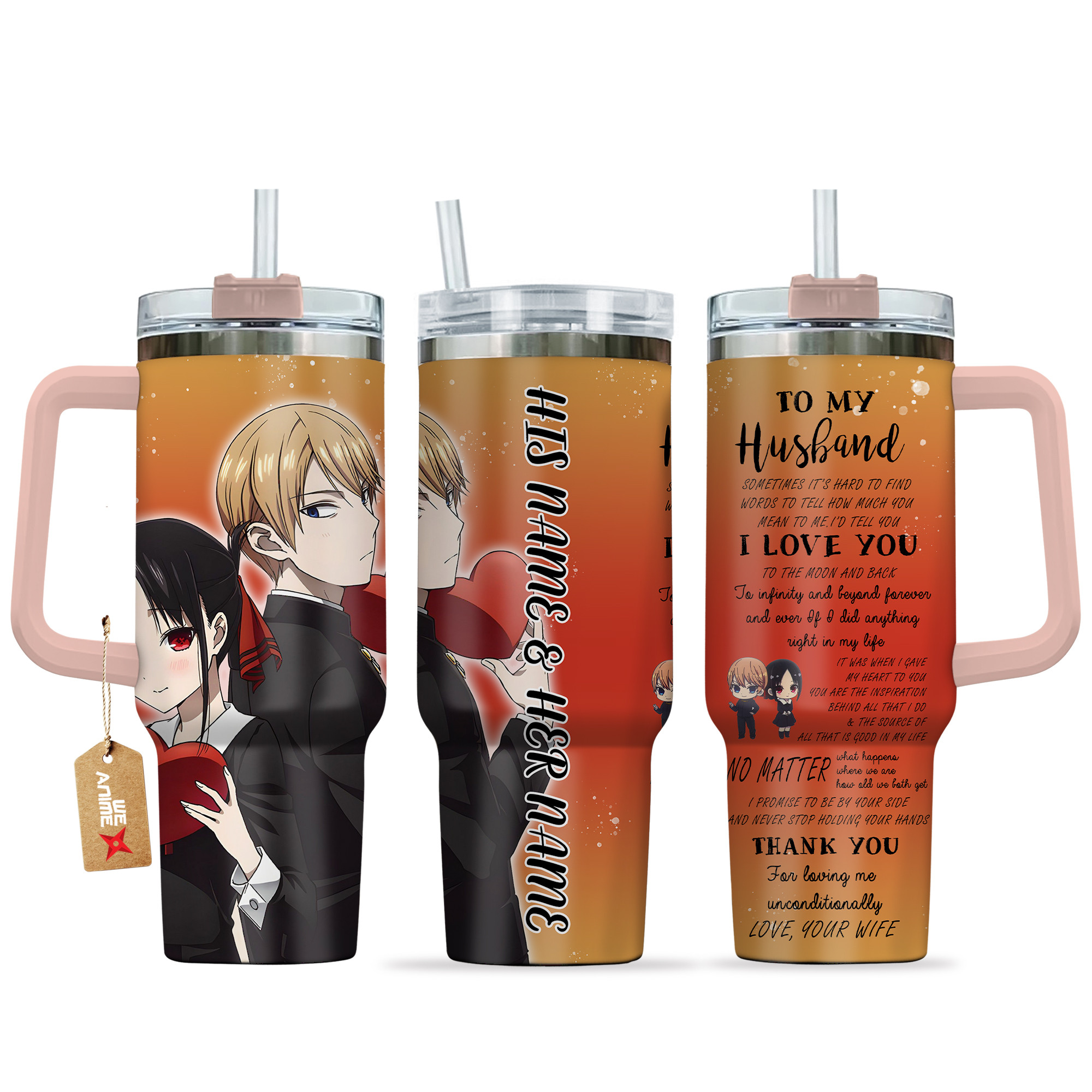 Miyuki x Kaguya Love Is War Anime Custom Stanley Quencher 40oz Stainless Steel Tumbler With Handle