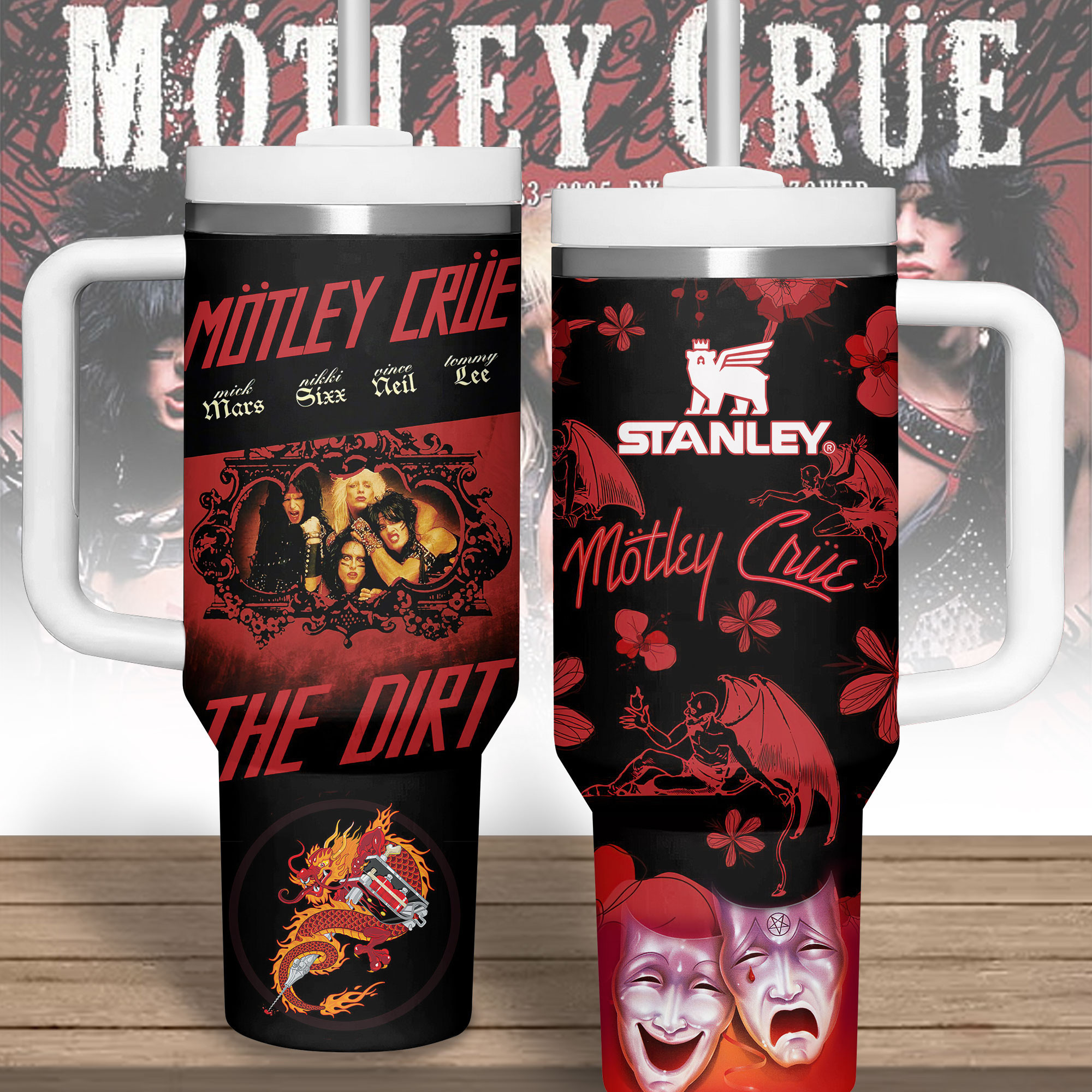 Motley Crue Music Custom Stanley Quencher 40oz Stainless Steel Tumbler With Handle