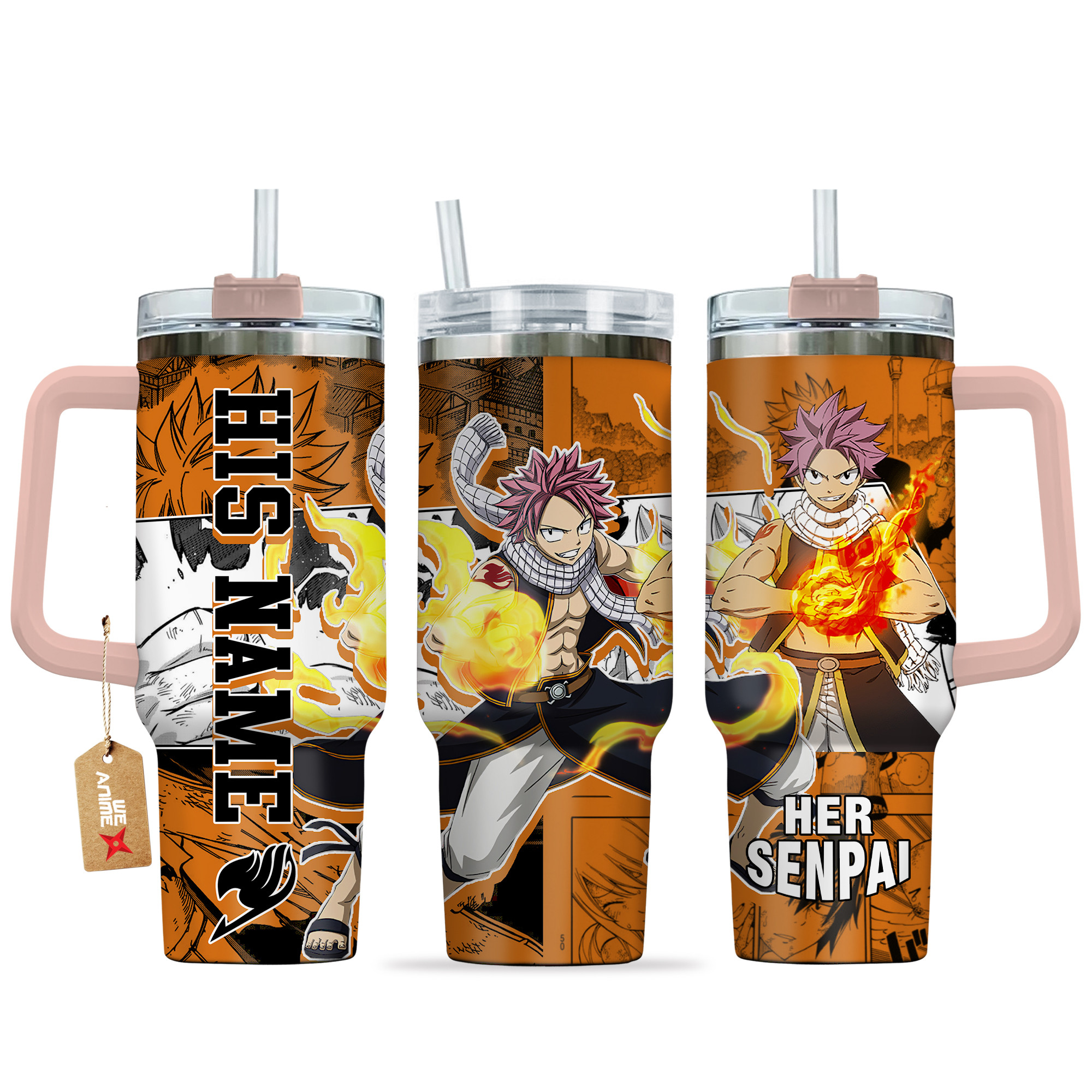 Natsu Dragneel Fairy Tail Anime Custom Stanley Quencher 40oz Stainless Steel Tumbler With Handle