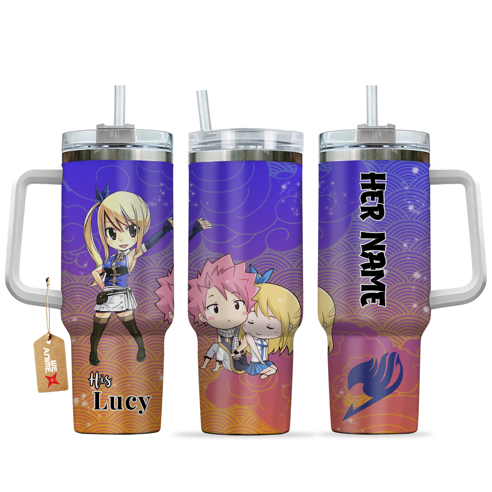 Natsu Dragneel & Lucy Heartfilia Fairy Tail Anime Valentine Custom Stanley Quencher 40oz Stainless Steel Tumbler With Handle