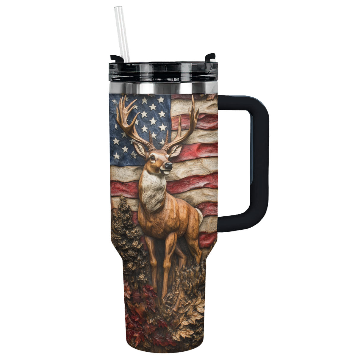 Nature Beauty Glossy Deer Custom Stanley Quencher 40oz Stainless Steel Tumbler With Handle
