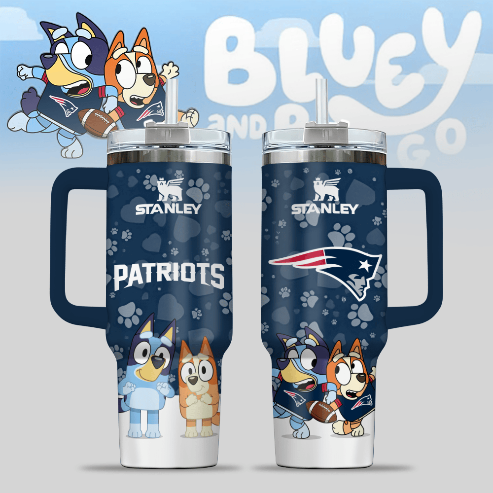 New England Patriots NFL x Bluey Custom Stanley Quencher 40oz Stainless Steel Tumbler With Handle