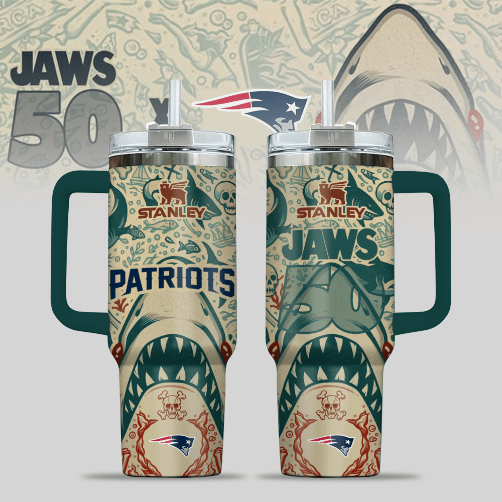New England Patriots NFL x JAWS Custom Stanley Quencher 40oz Stainless Steel Tumbler With Handle