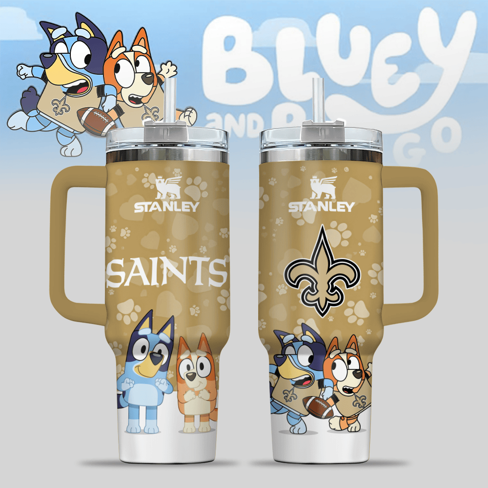 New Orleans Saints NFL x Bluey Custom Stanley Quencher 40oz Stainless Steel Tumbler With Handle