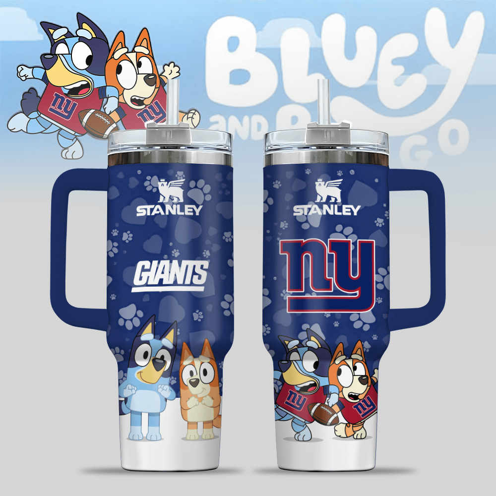 New York Giants NFL x Bluey Custom Stanley Quencher 40oz Stainless Steel Tumbler With Handle
