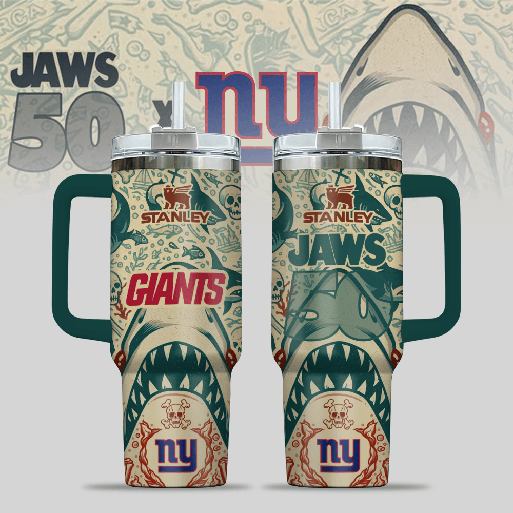 New York Giants NFL x JAWS Custom Stanley Quencher 40oz Stainless Steel Tumbler With Handle