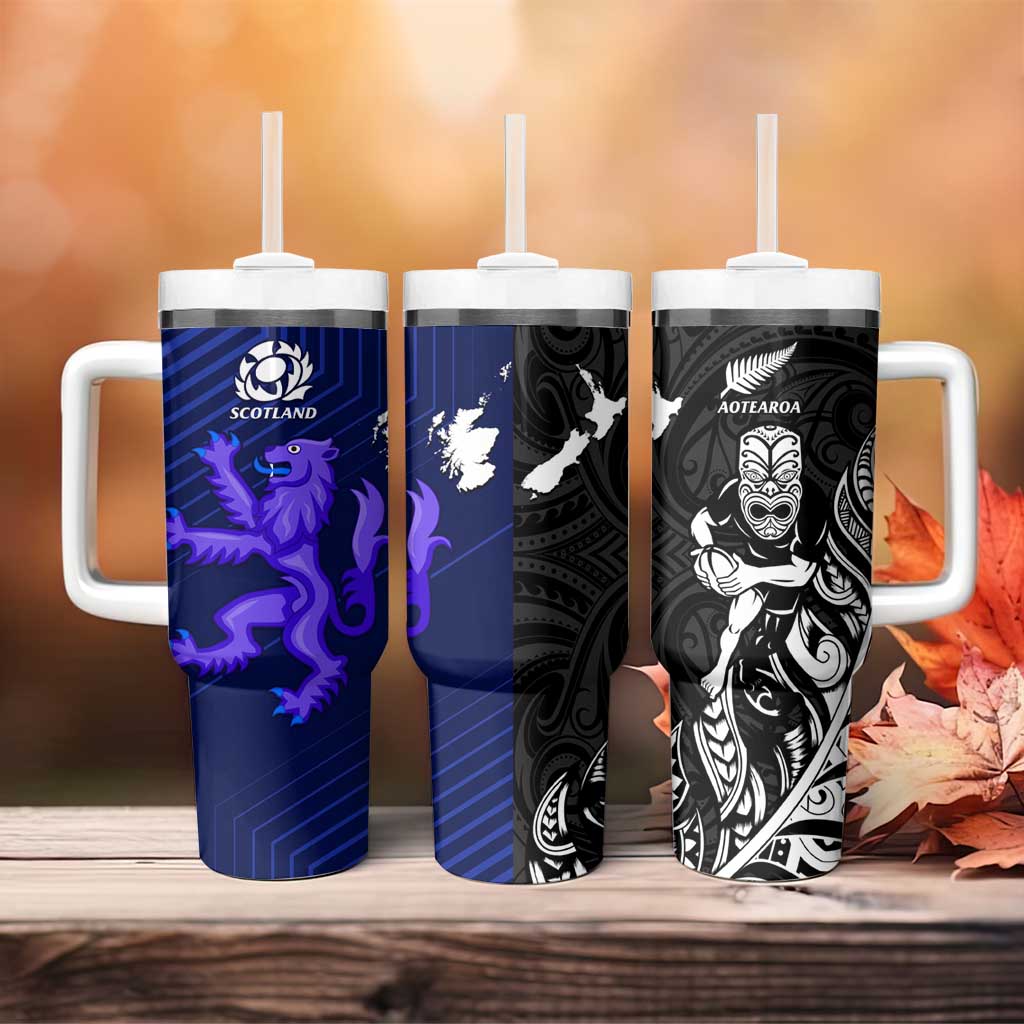 New Zealand and Scotland Rugby All Black Maori With Thistle Together Custom Stanley Quencher 40oz Stainless Steel Tumbler With Handle