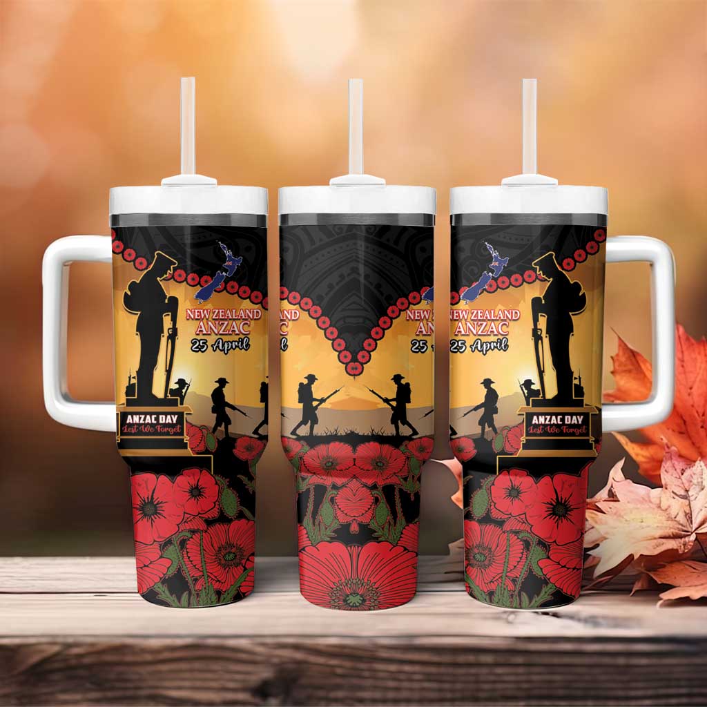 New Zealand Anzac Maori Camouflage Mix Poppies We Will Remember Them Custom Stanley Quencher 40oz Stainless Steel Tumbler With Handle