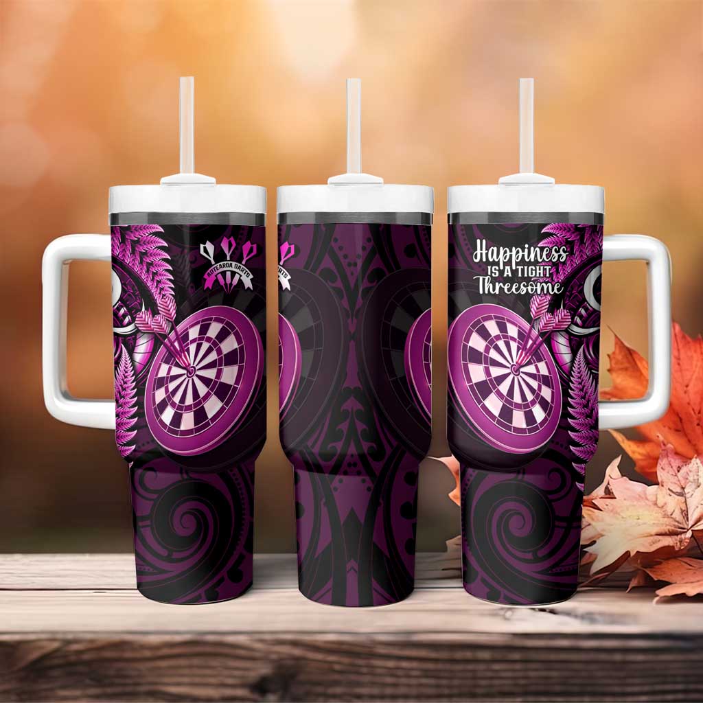 New Zealand Darts Happiness Is A Tight Threesome Maori Pink Custom Stanley Quencher 40oz Stainless Steel Tumbler With Handle
