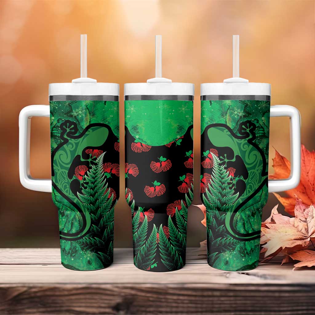 New Zealand Gecko Christmas Meri Kirihimete Paua Shell Mix Pohutukawa Custom Stanley Quencher 40oz Stainless Steel Tumbler With Handle