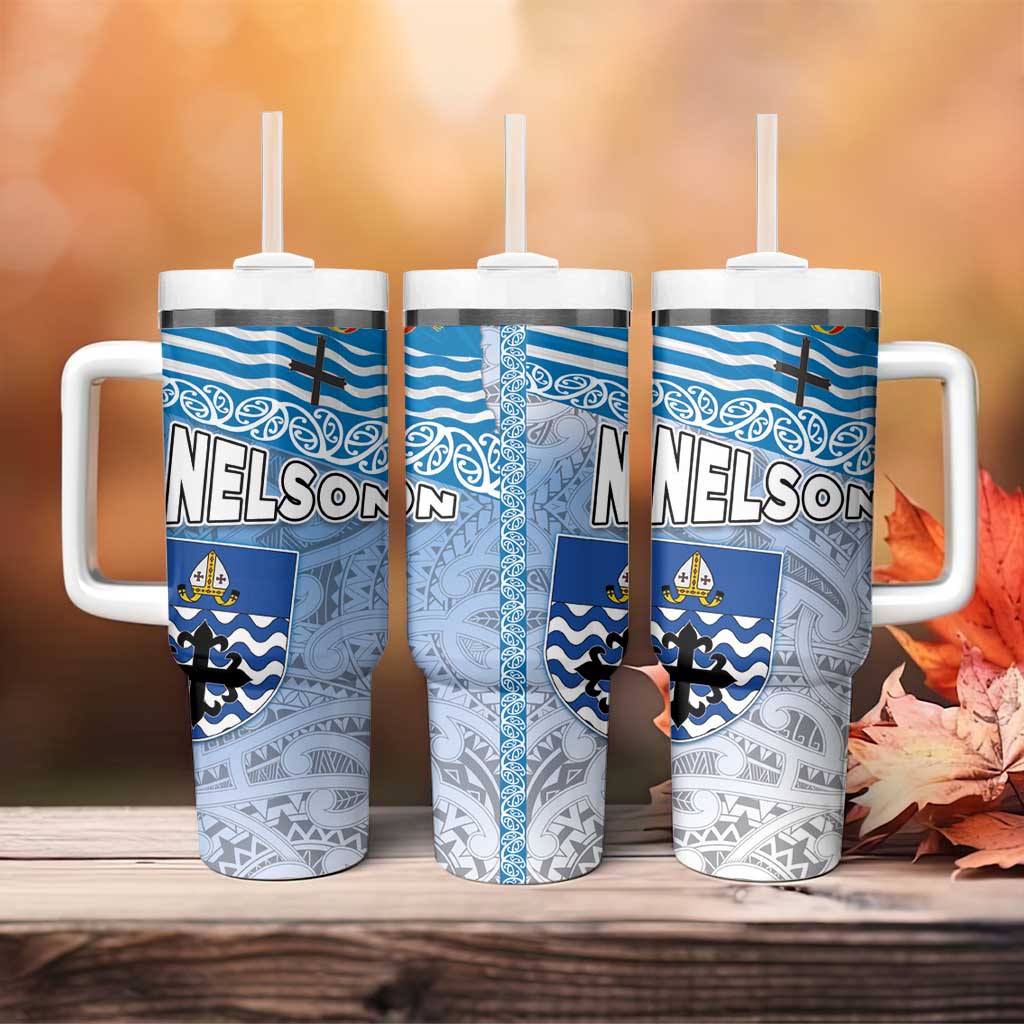 New Zealand Nelson Nelson's Flag and Seal - Maori Art Tattoo Custom Stanley Quencher 40oz Stainless Steel Tumbler With Handle