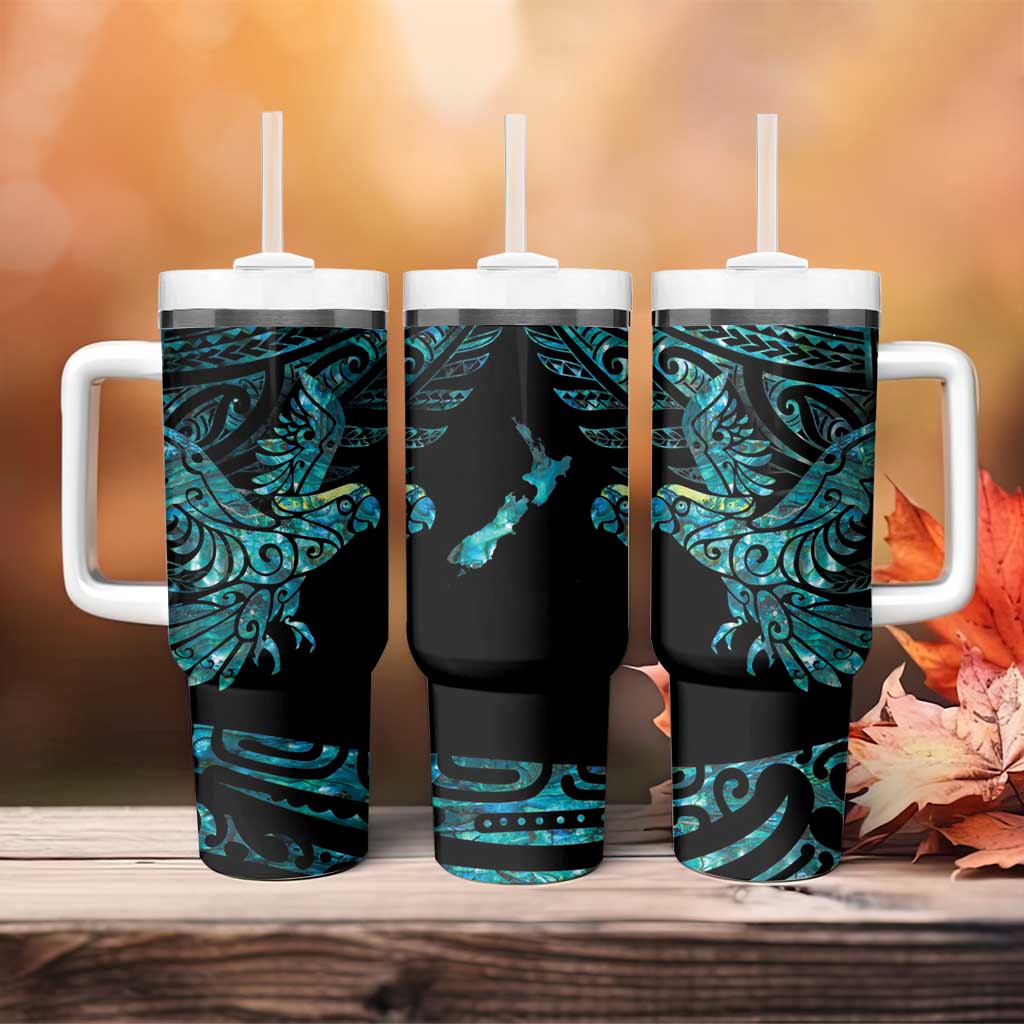 New Zealand Sulphur-crested Cockatoo Aotearoa Maori Mix Paua Shell Custom Stanley Quencher 40oz Stainless Steel Tumbler With Handle