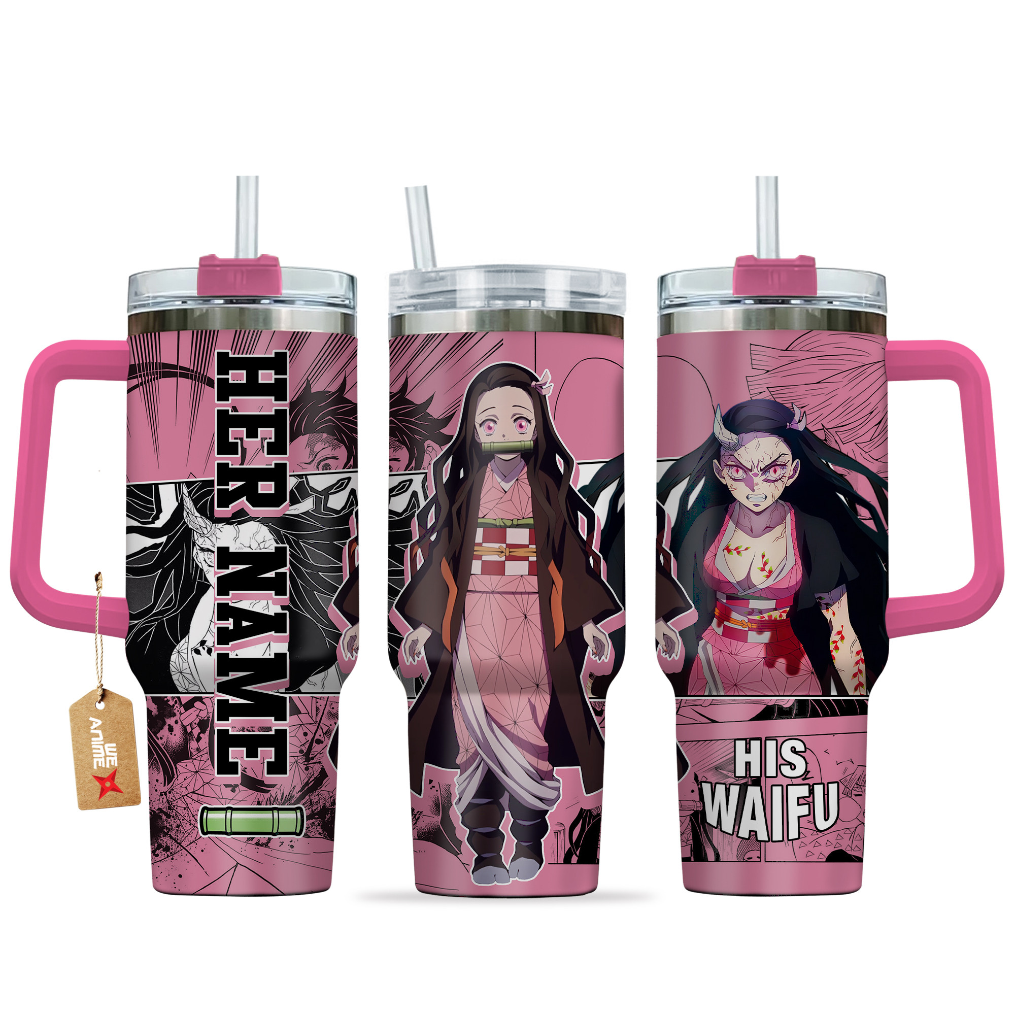 Nezuko Kamado Demon Slayer Anime Custom Stanley Quencher 40oz Stainless Steel Tumbler With Handle
