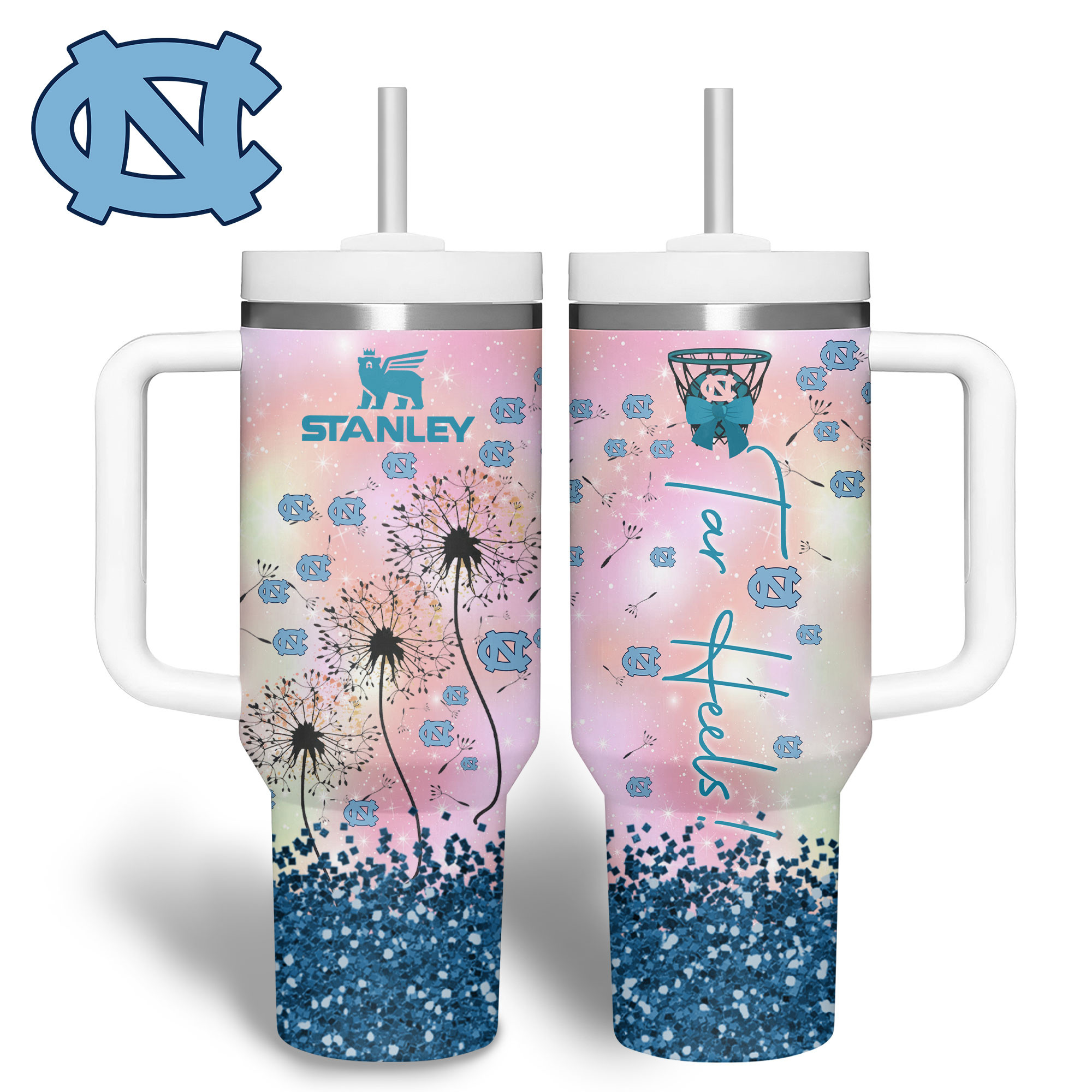 North Carolina Tar Heels NCAA Sports Custom Stanley Quencher 40oz Stainless Steel Tumbler With Handle