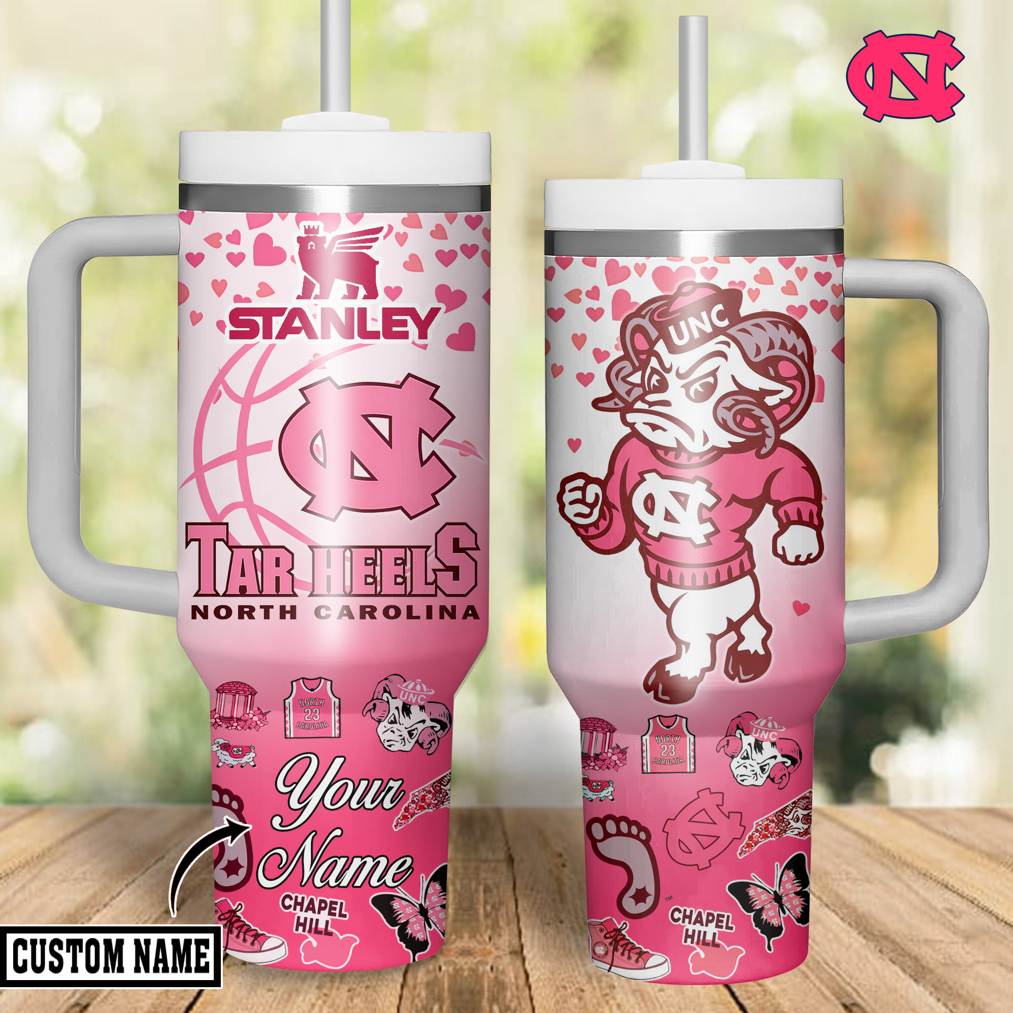 North Carolina Tar Heels NCAA Sports Custom Stanley Quencher 40oz Stainless Steel Tumbler With Handle