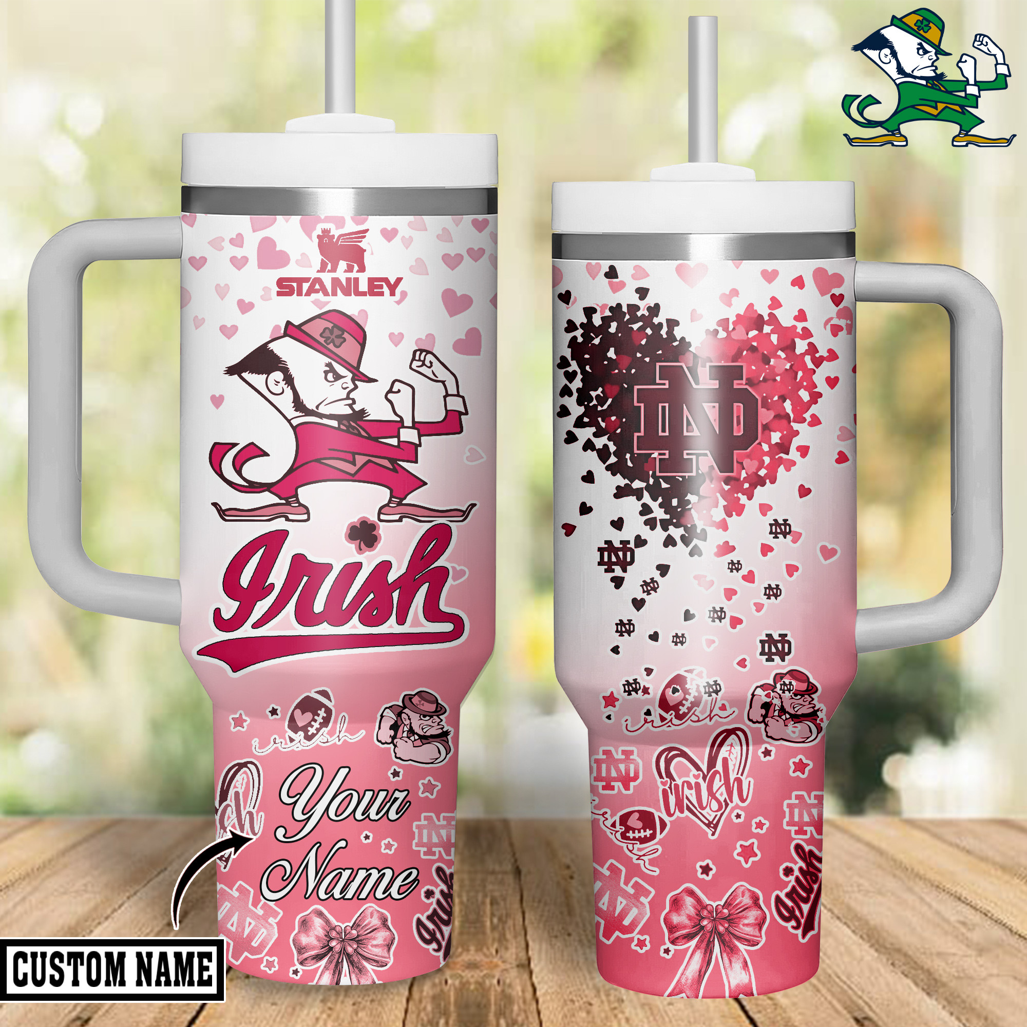 Notre Dame Fighting Irish NCAA Sports Custom Stanley Quencher 40oz Stainless Steel Tumbler With Handle