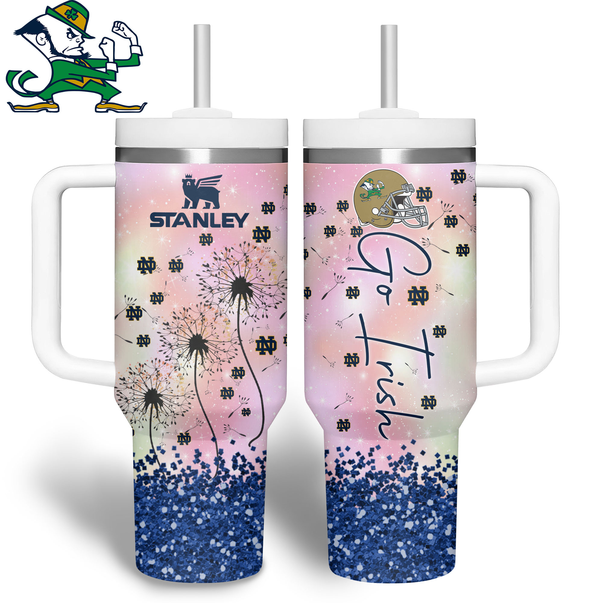 Notre Dame Fighting Irish NCAA Sports Custom Stanley Quencher 40oz Stainless Steel Tumbler With Handle