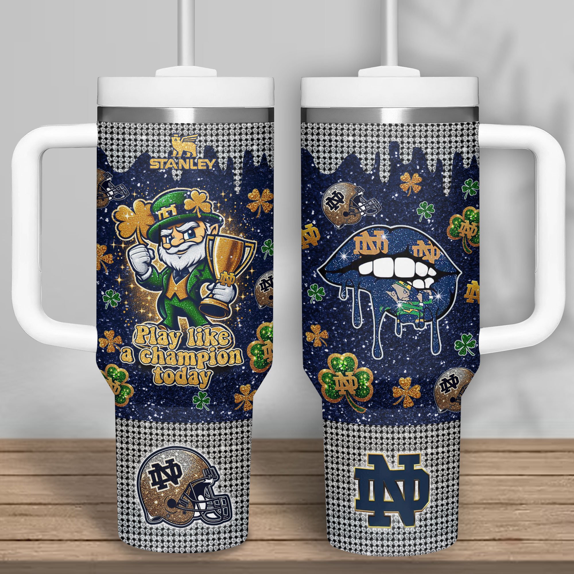 Notre Dame Fighting Irish NCAA Sports Custom Stanley Quencher 40oz Stainless Steel Tumbler With Handle